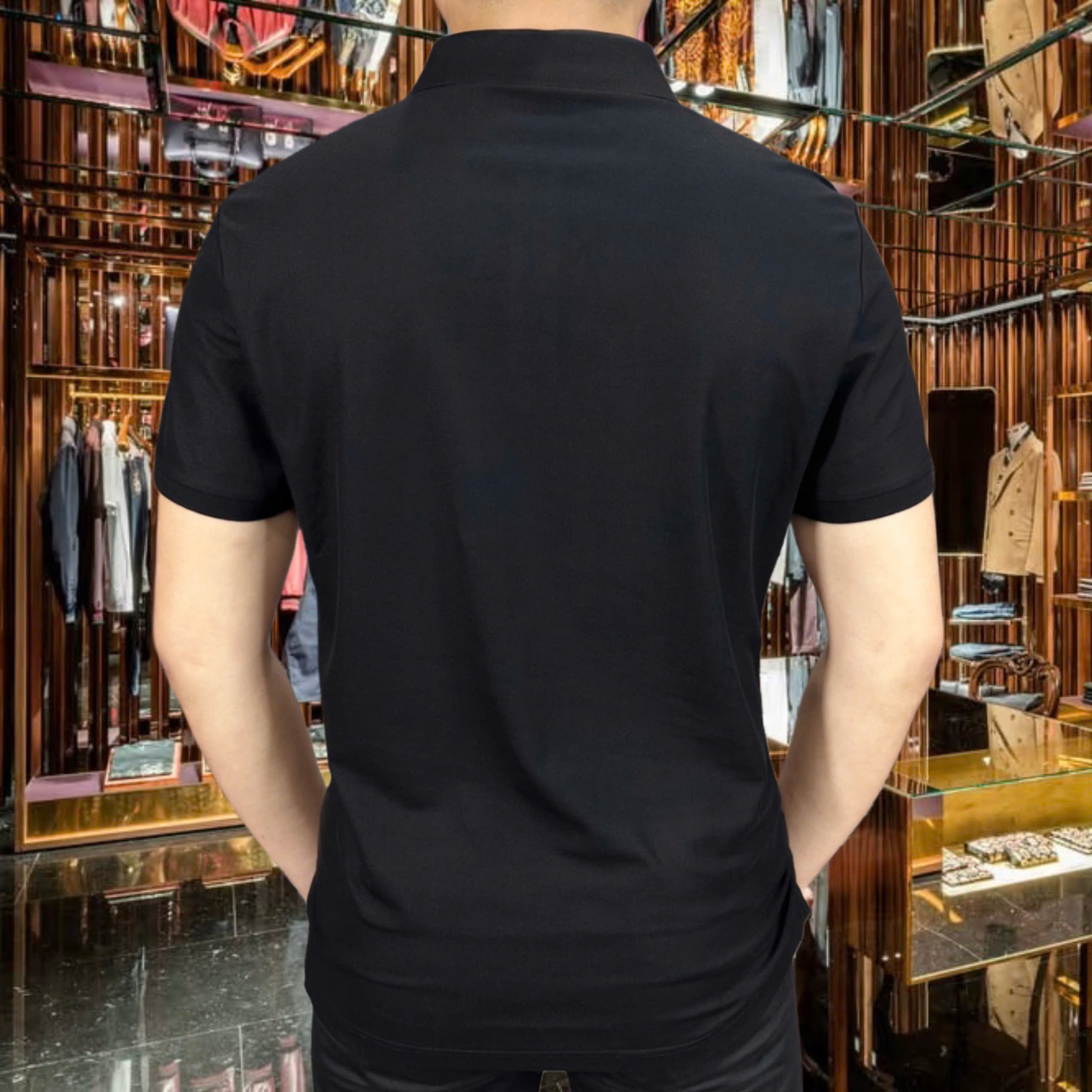 Áo polo Dior CD Đen logo chữ chỉ thêu ngực Like Auth MK