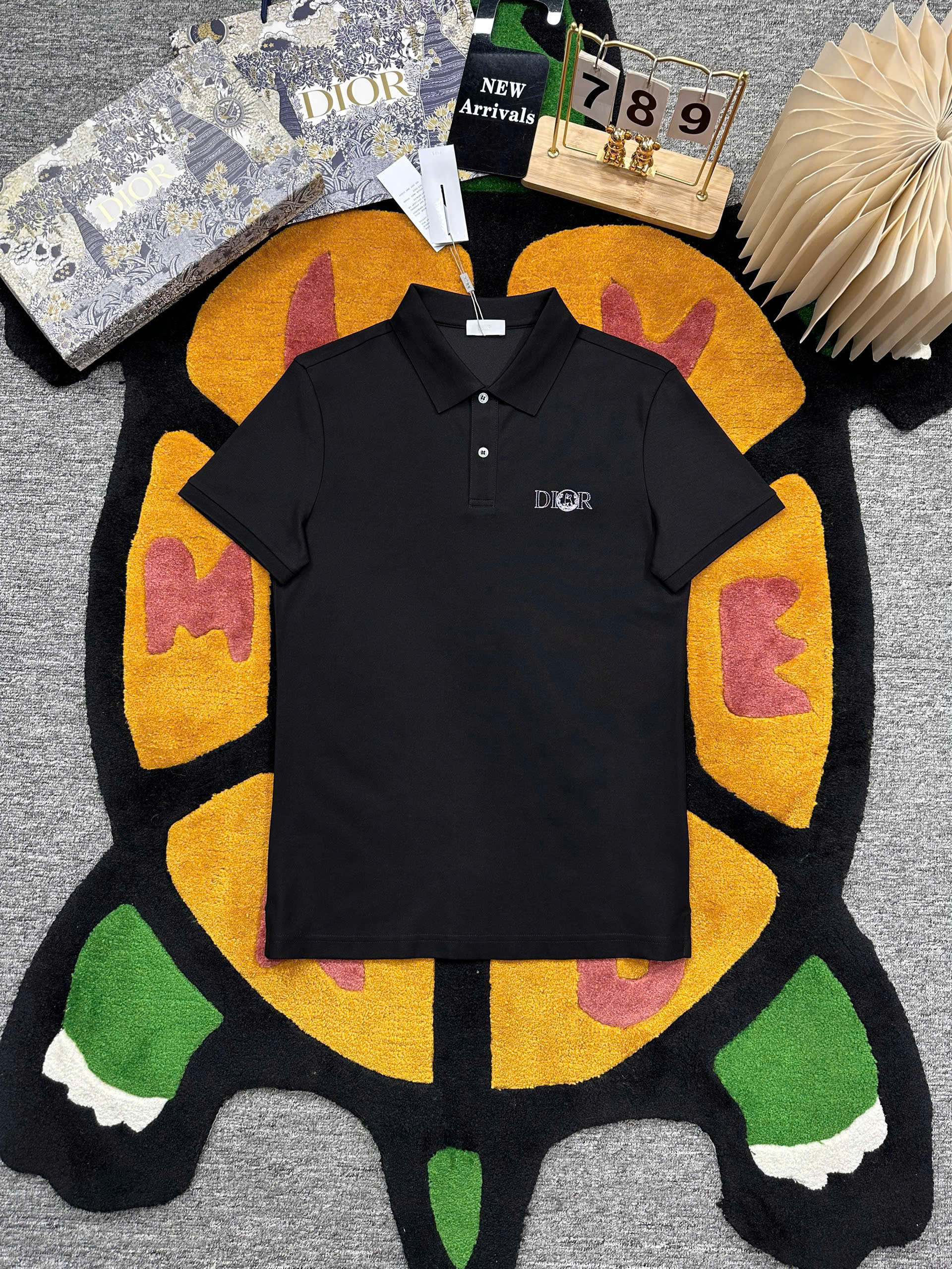 Áo polo Dior CD Đen logo chữ chỉ thêu ngực Like Auth MK