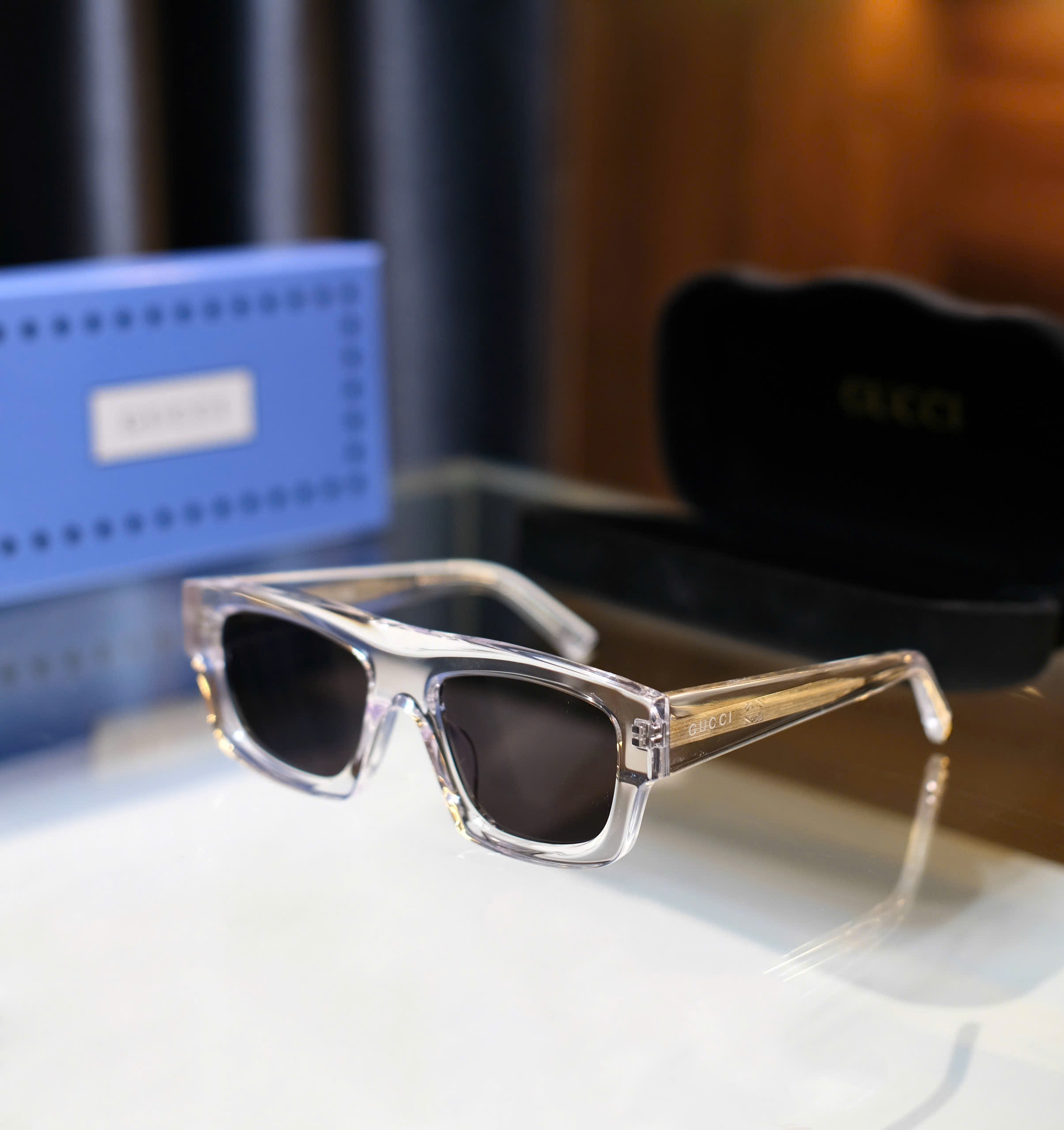 Kính mắt thời trang Gucci GC Trắng trong phối mắt Đen Like Auth DDT