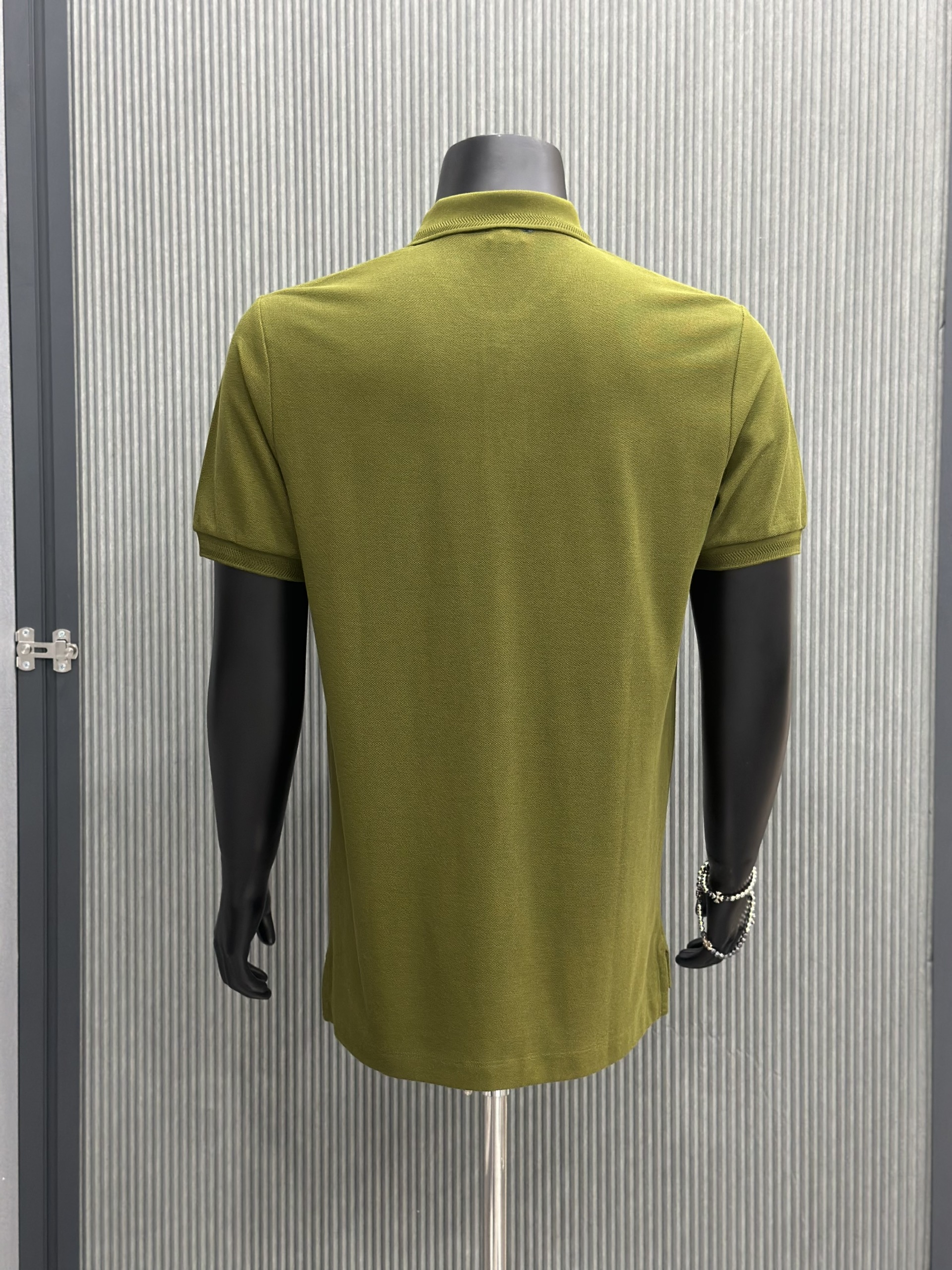 Áo polo Burberry BBR Xanh rêu logo ngựa thêu ngực phối kẻ sọc cổ Like Auth VTN