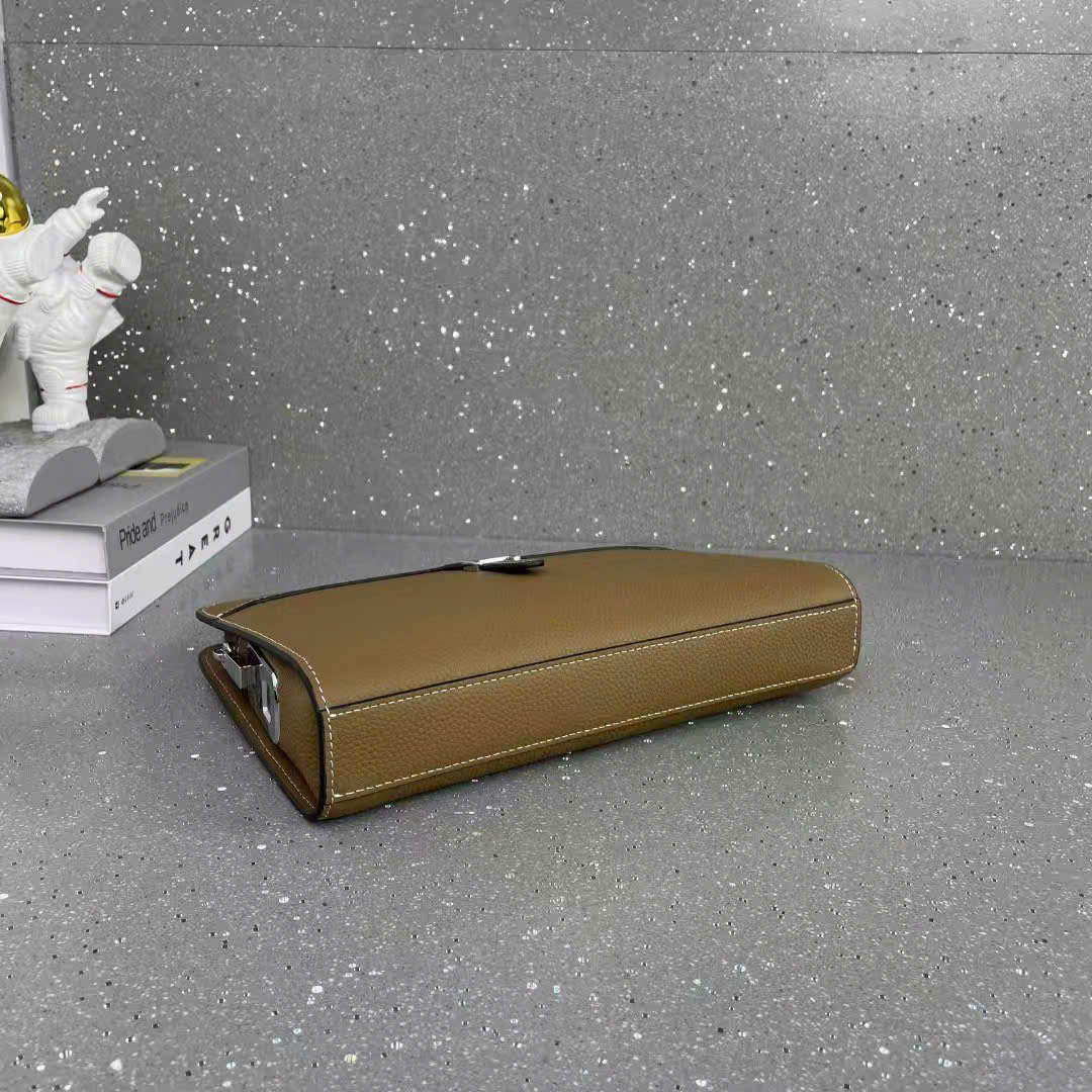 Túi Clutch cầm tay Hermes HM Nâu khóa vân tay size 27x18x6cm Like Auth fullbox PLD