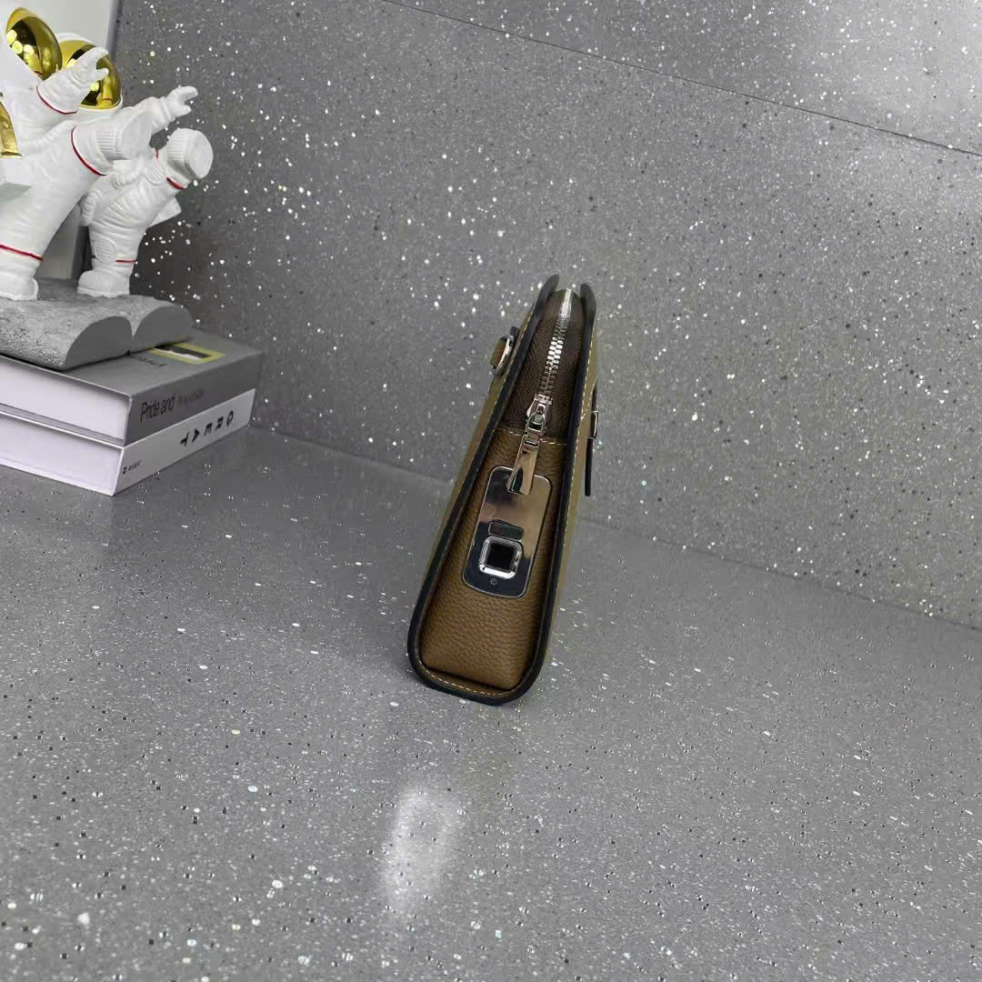 Túi Clutch cầm tay Hermes HM Nâu khóa vân tay size 27x18x6cm Like Auth fullbox PLD