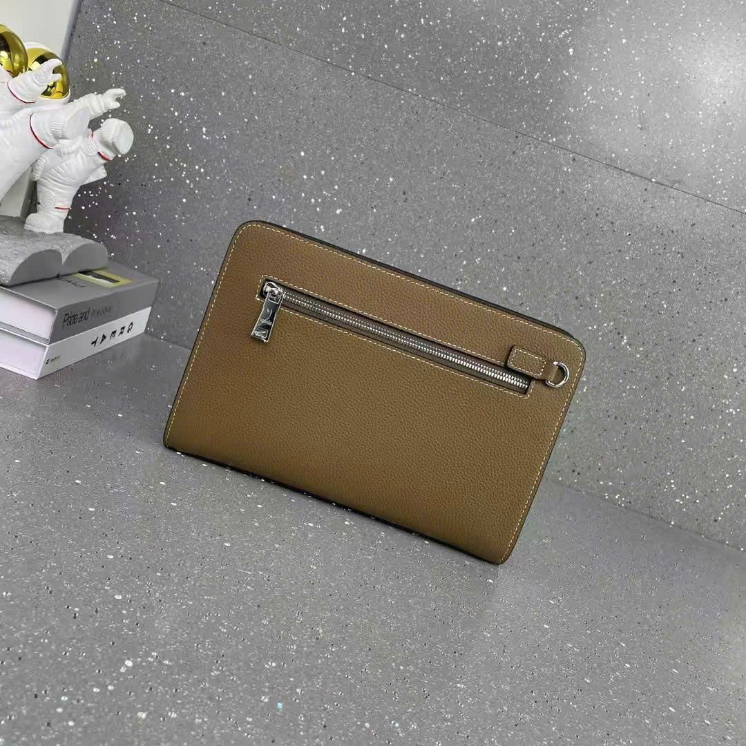 Túi Clutch cầm tay Hermes HM Nâu khóa vân tay size 27x18x6cm Like Auth fullbox PLD