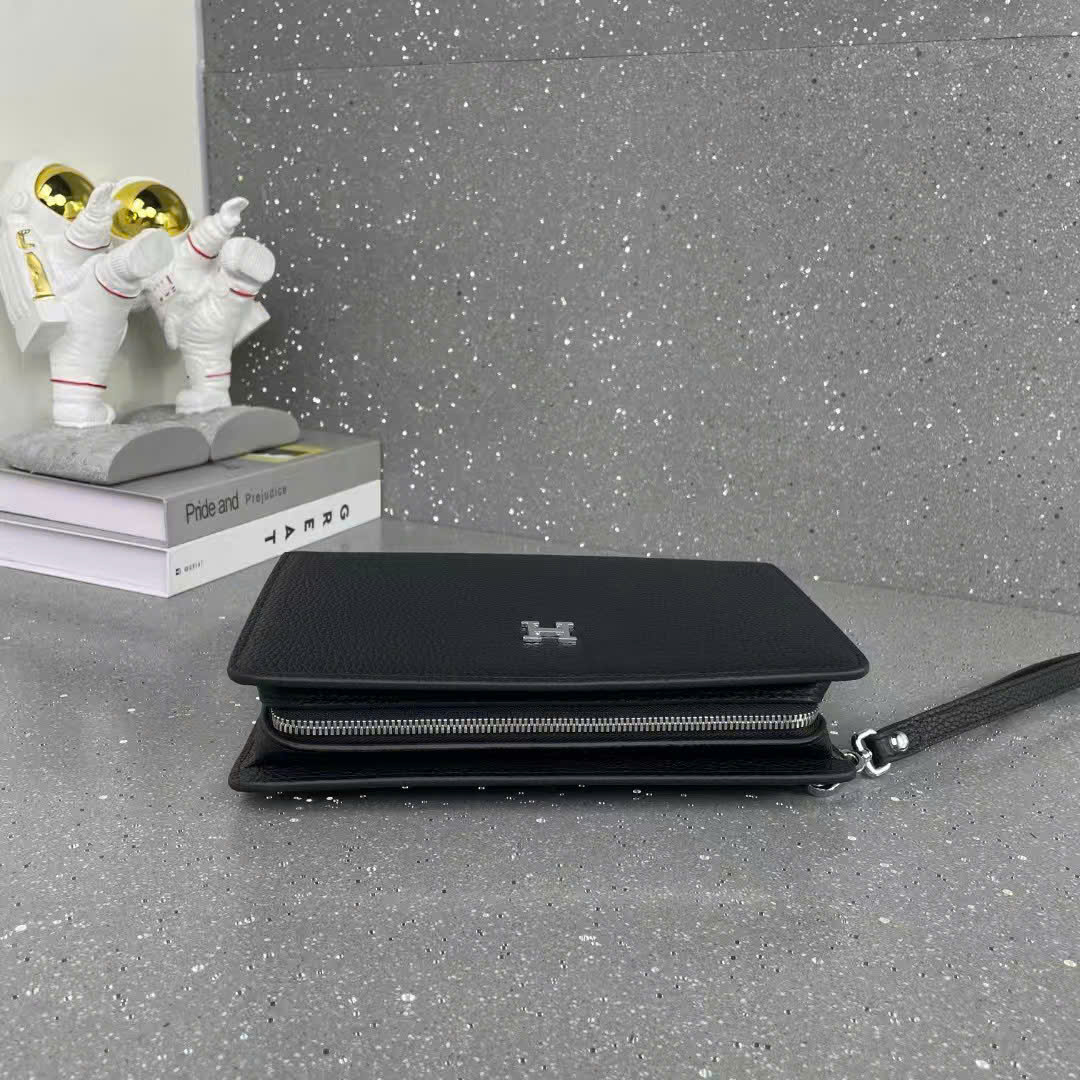 Túi Clutch cầm tay Hermes HM Đen khóa vân tay size 27x18x6cm Like Auth fullbox PLD