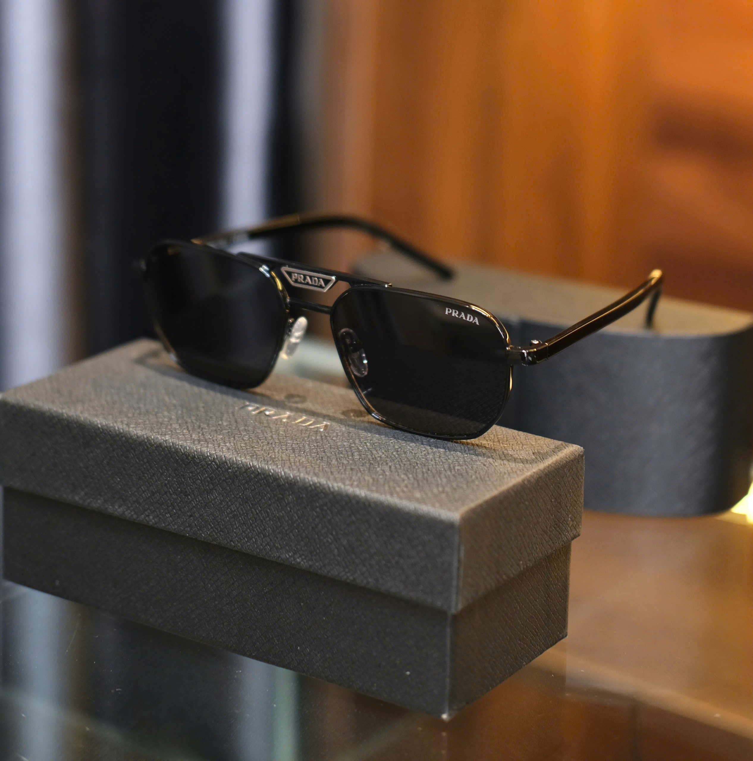 Kính mắt thời trang Prada P Đen kim loại Like Auth fullbox DDT