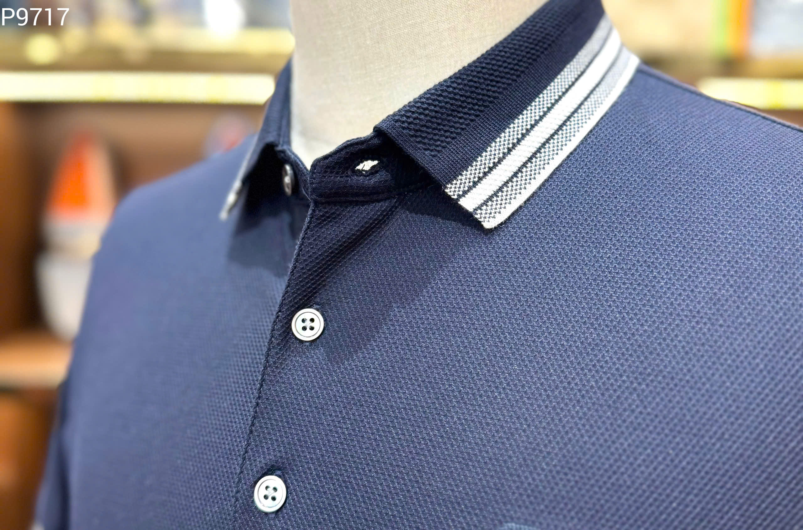 Áo polo Dior CD Xanh than logo thêu ngực kẻ sọc viền cổ tay Like Auth MK