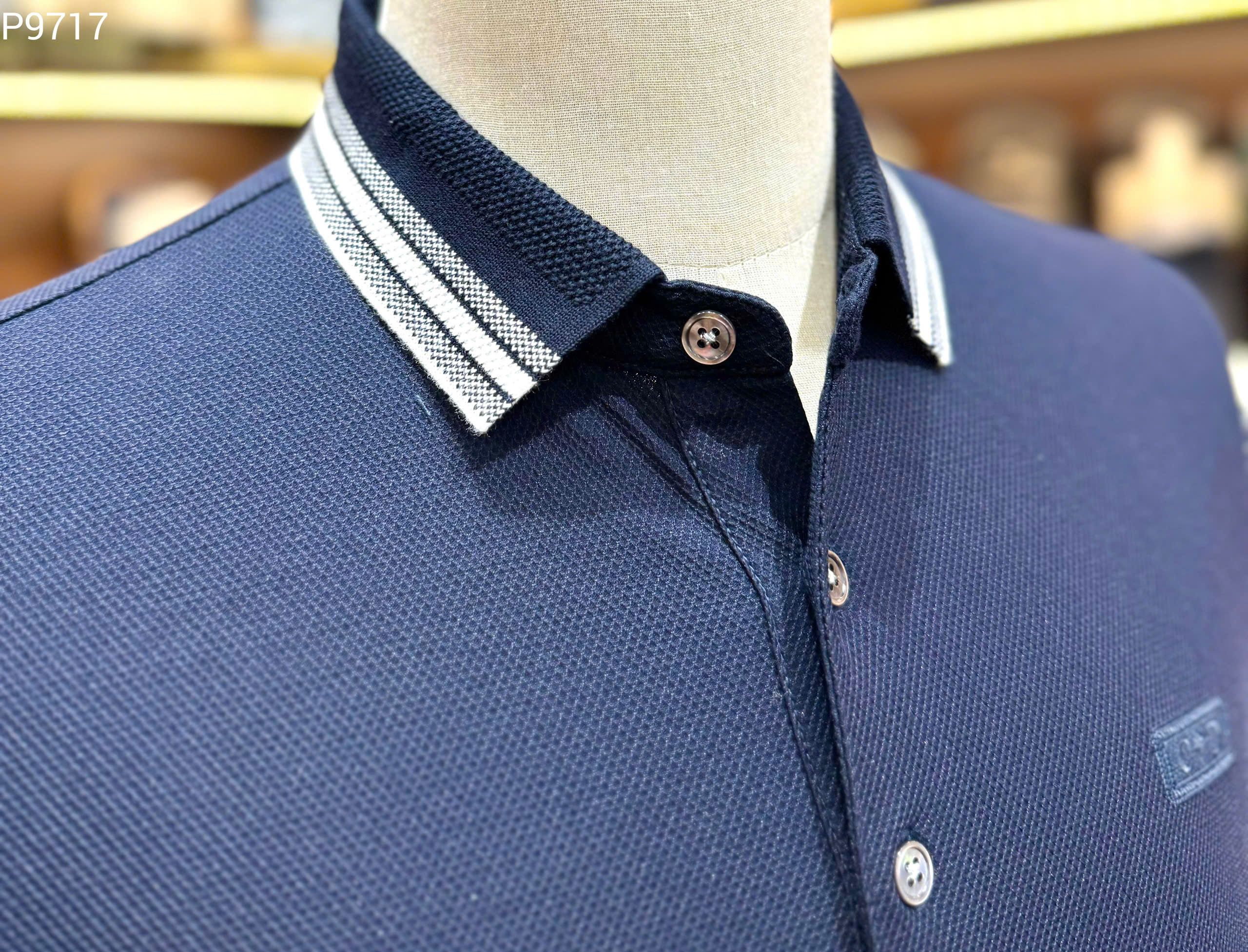 Áo polo Dior CD Xanh than logo thêu ngực kẻ sọc viền cổ tay Like Auth MK