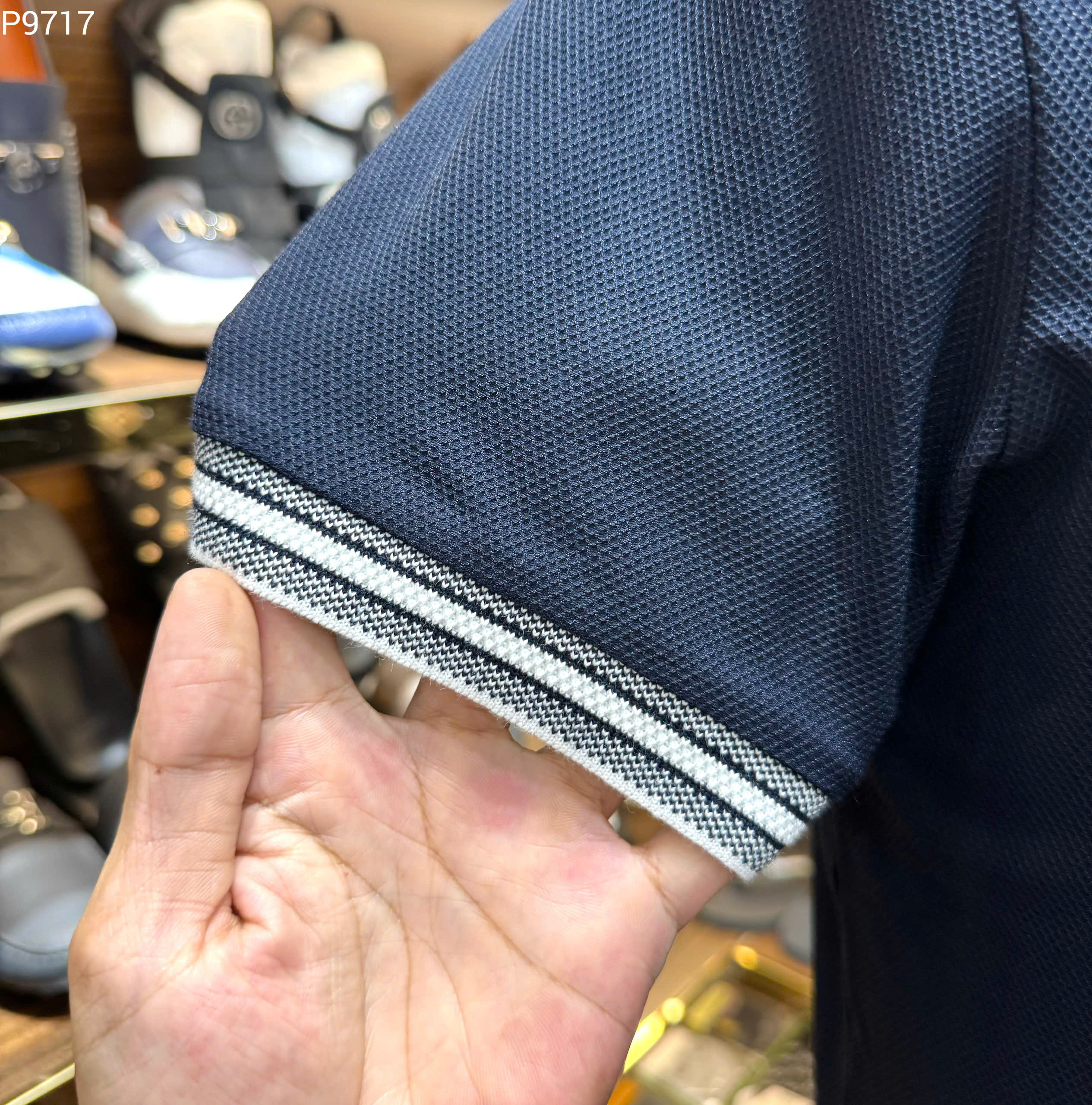 Áo polo Dior CD Xanh than logo thêu ngực kẻ sọc viền cổ tay Like Auth MK