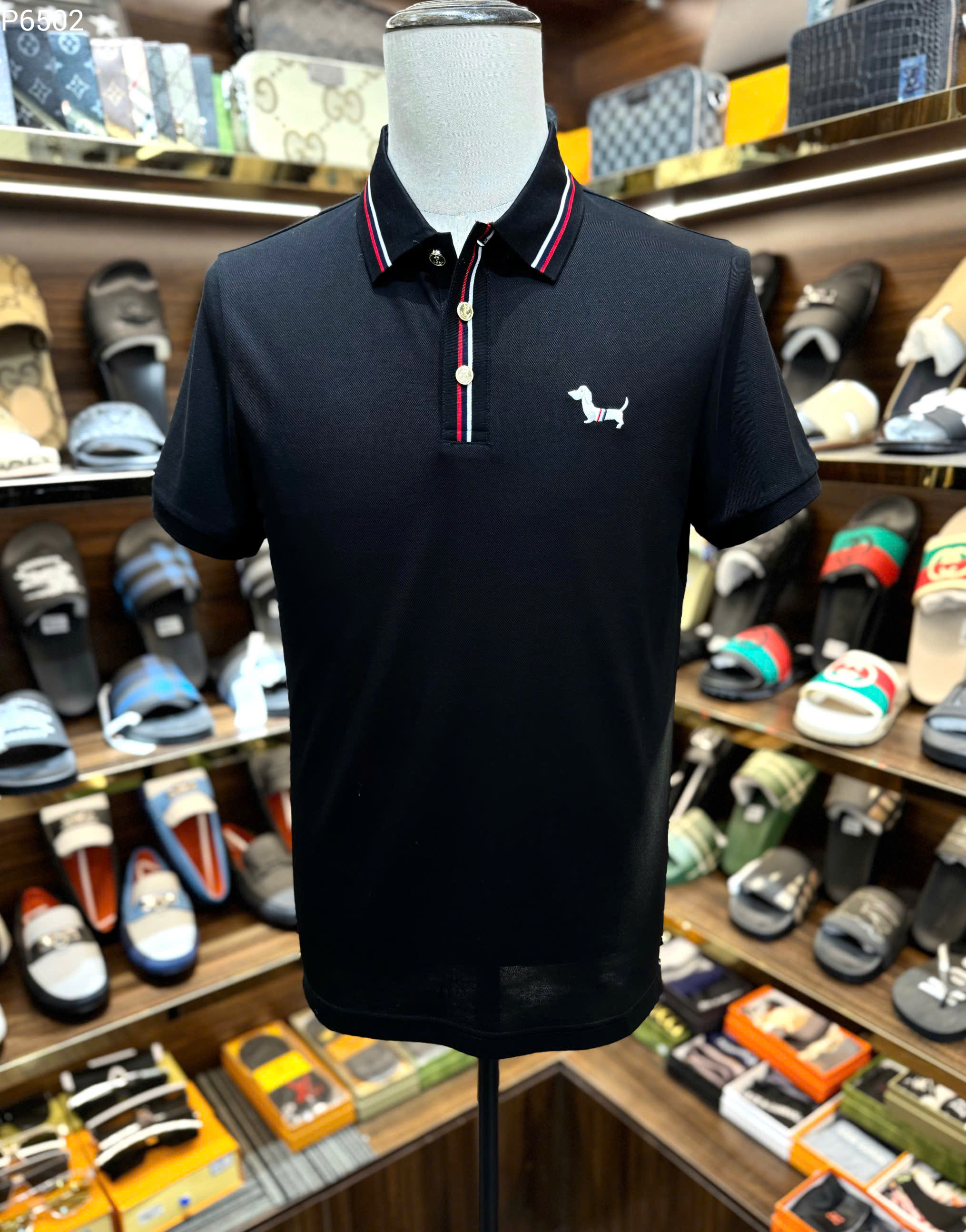 Áo polo Thombrowne TB logo Cún thêu ngực kẻ sọc cổ cạp Like Auth MK