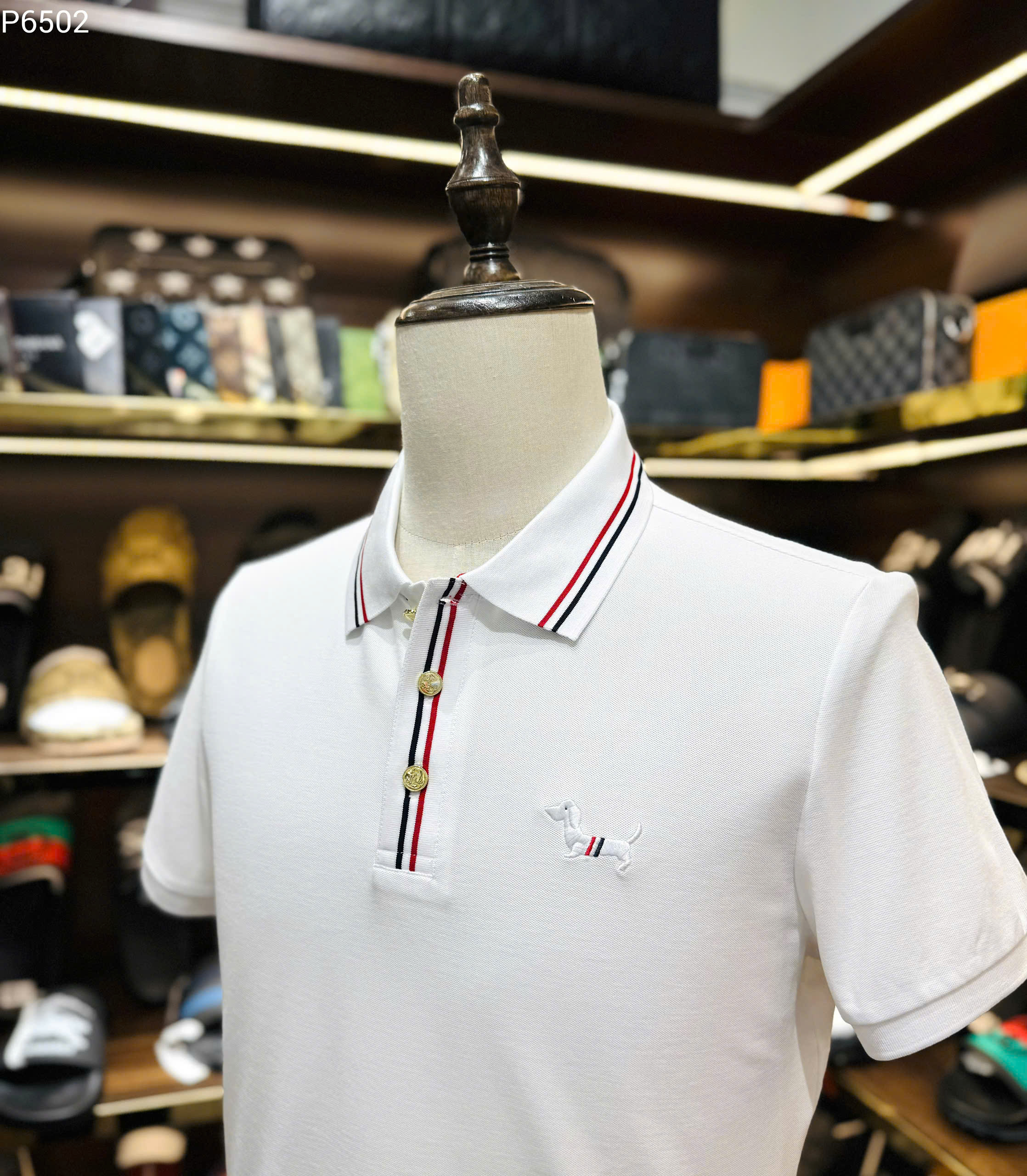 Áo polo Thombrowne TB logo Cún thêu ngực kẻ sọc cổ cạp Like Auth MK