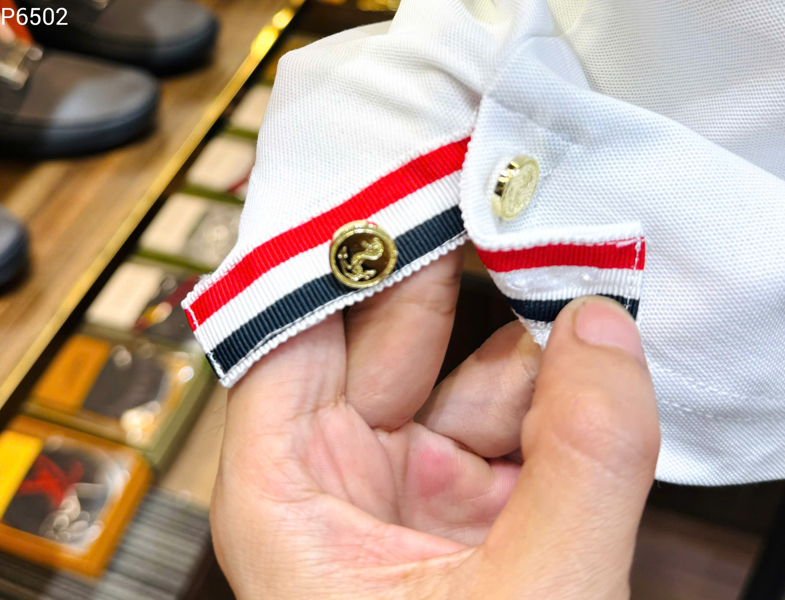 Áo polo Thombrowne TB logo Cún thêu ngực kẻ sọc cổ cạp Like Auth MK