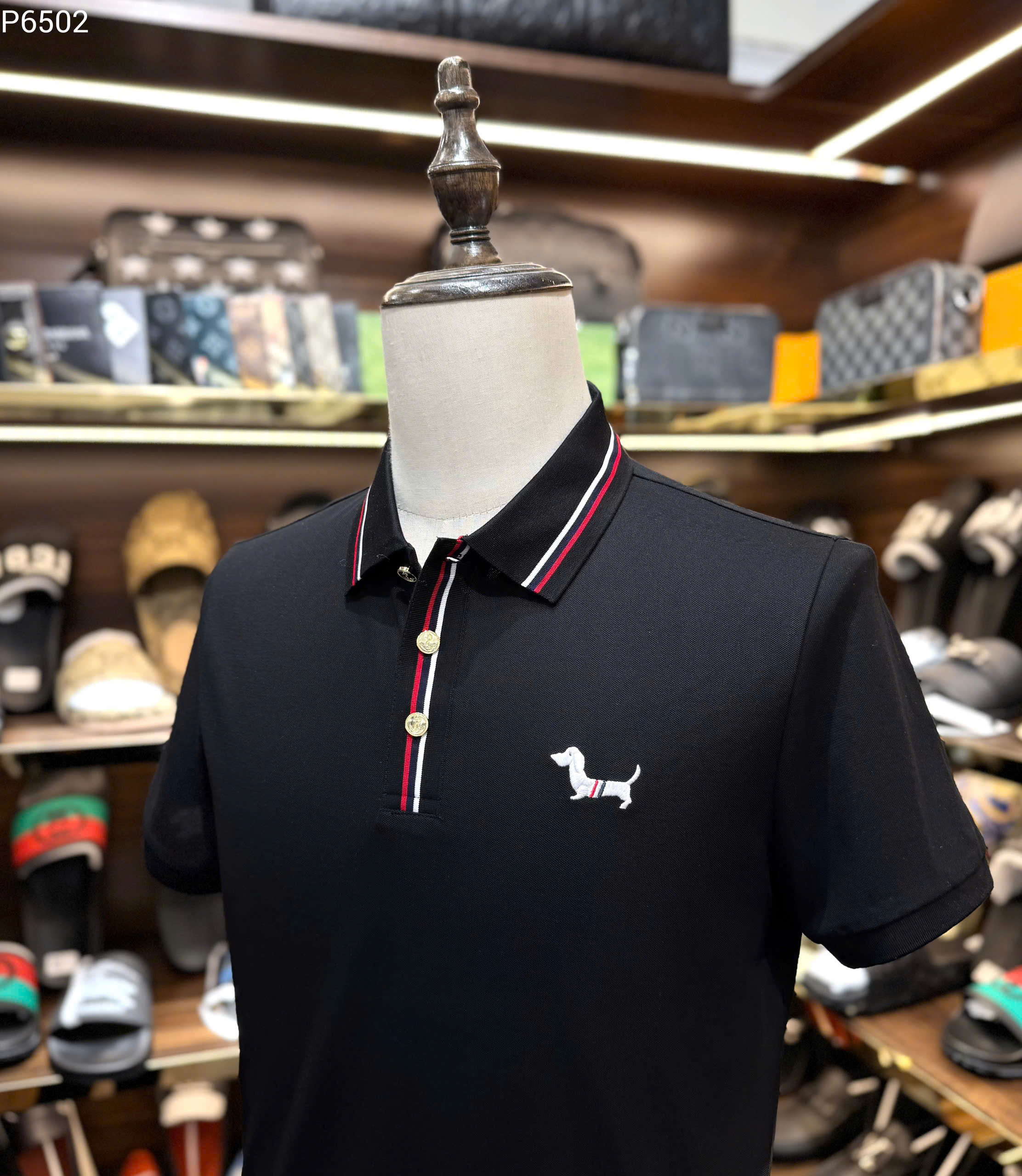 Áo polo Thombrowne TB logo Cún thêu ngực kẻ sọc cổ cạp Like Auth MK