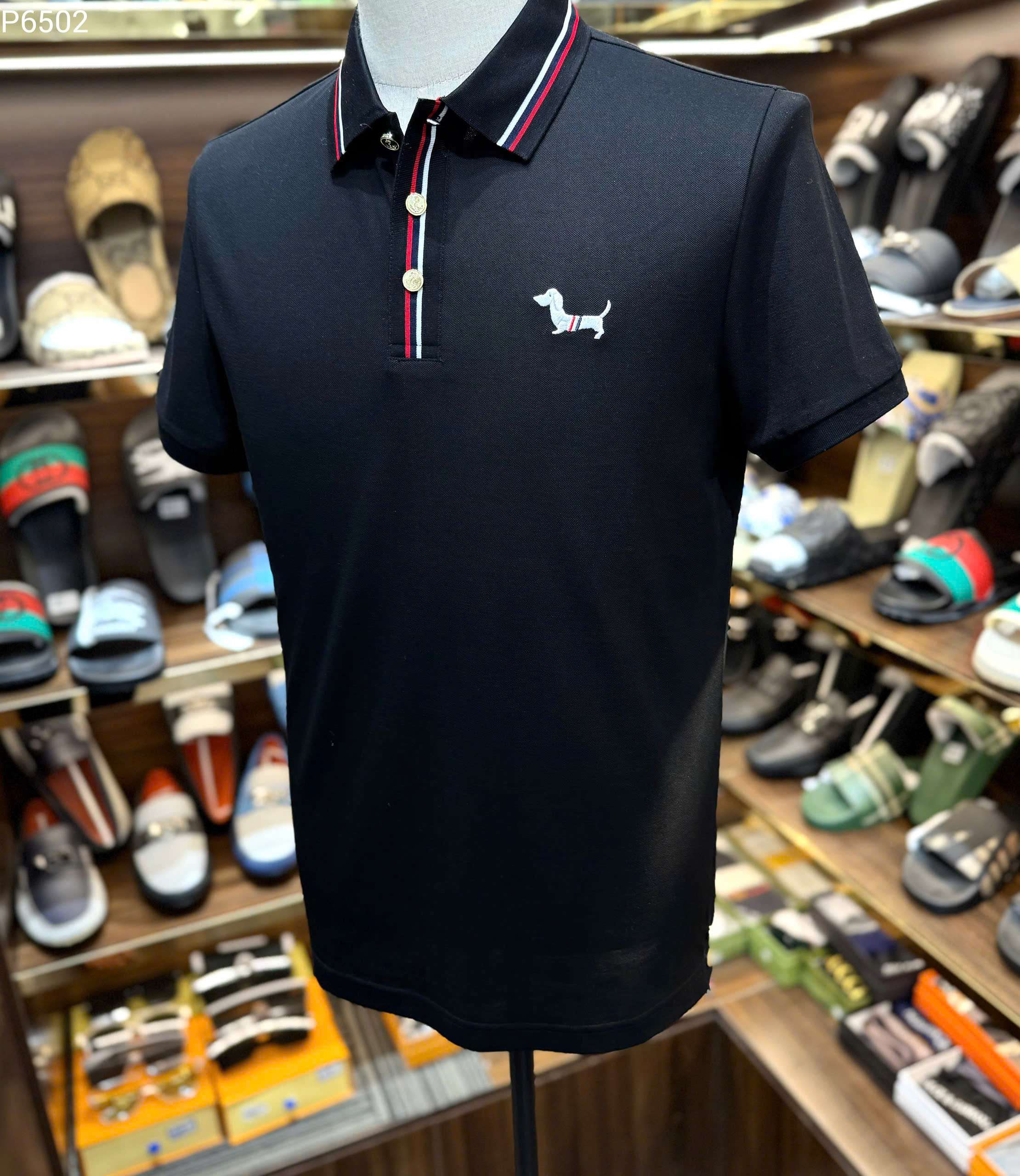 Áo polo Thombrowne TB logo Cún thêu ngực kẻ sọc cổ cạp Like Auth MK