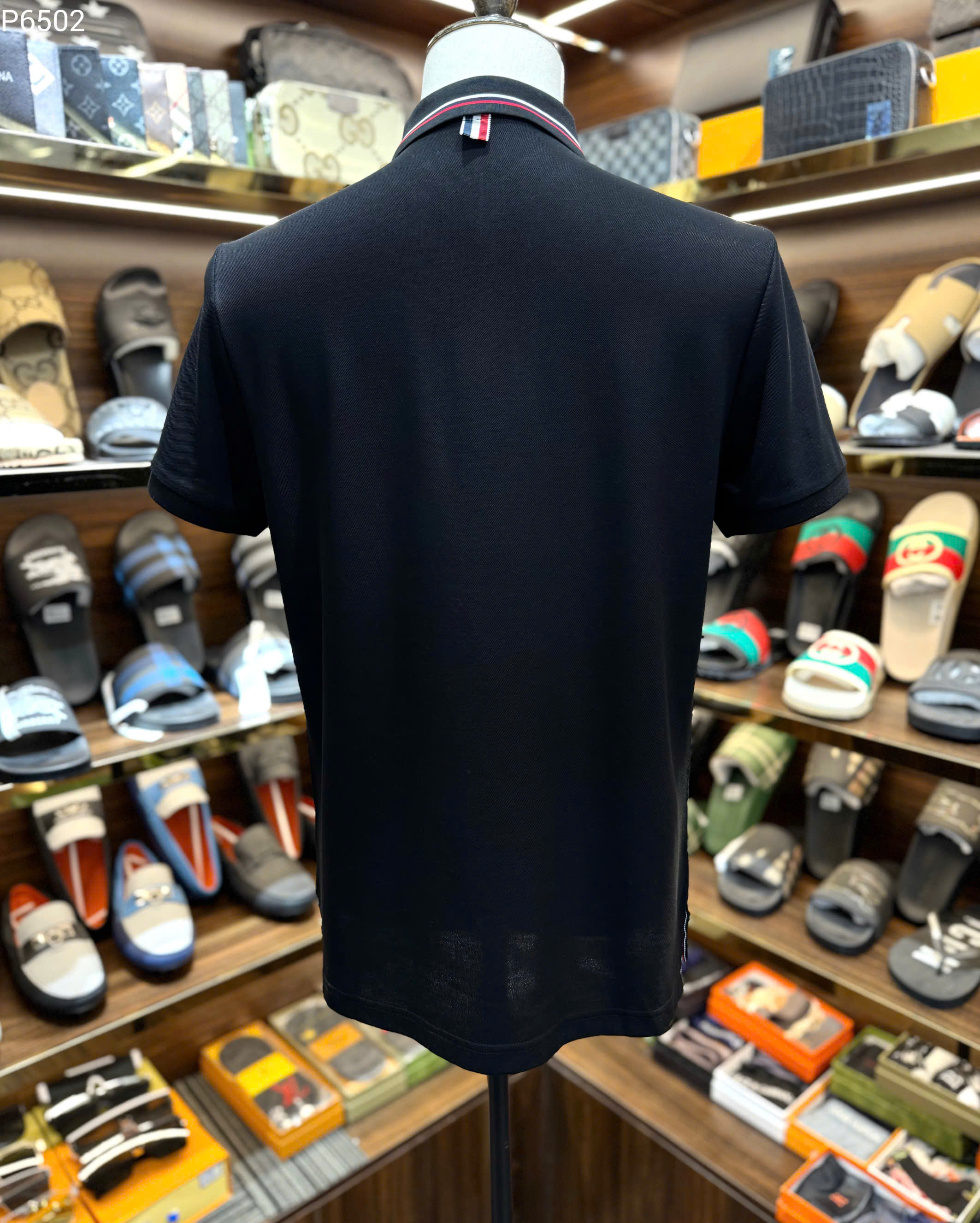 Áo polo Thombrowne TB logo Cún thêu ngực kẻ sọc cổ cạp Like Auth MK