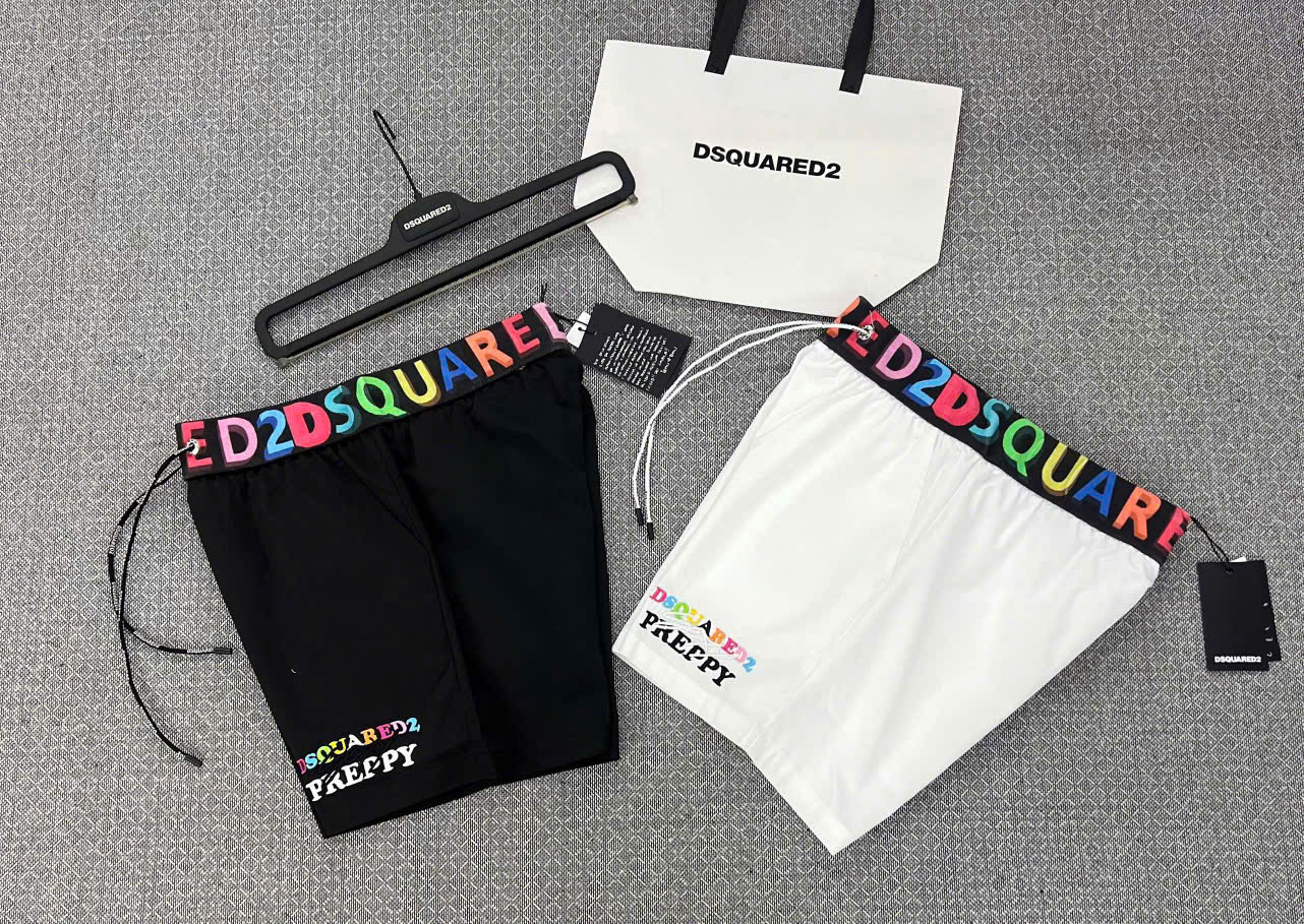 Quần short gió Dsquared2 DSQ2 logo chữ màu sắc cạp Like Auth MK