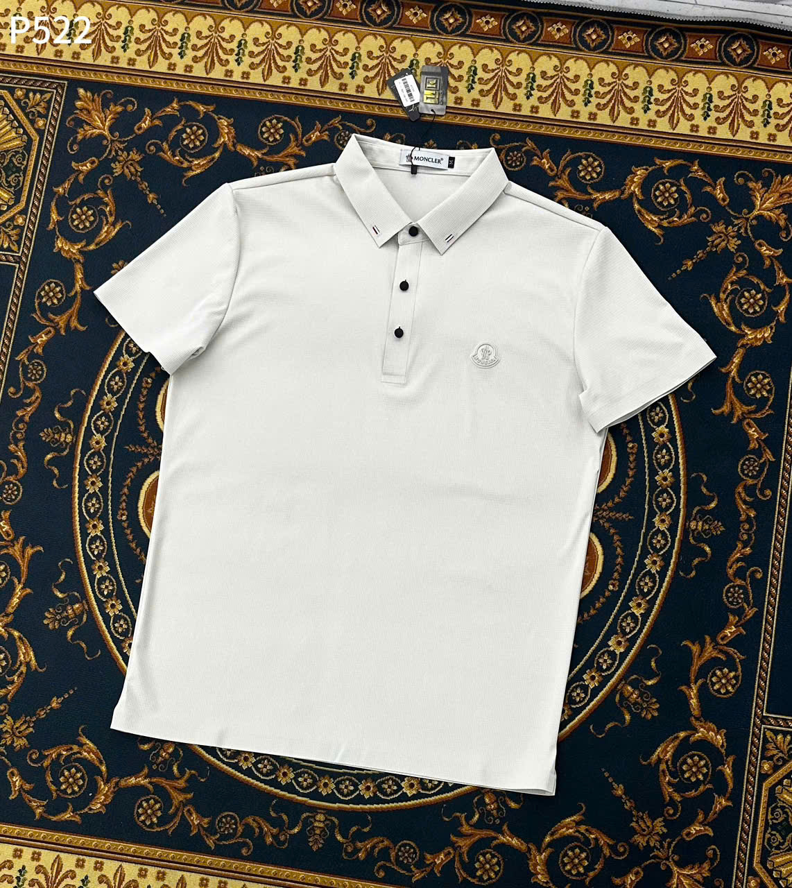 Áo polo Moncler M Trắng logo nổi ngực Like Auth LK