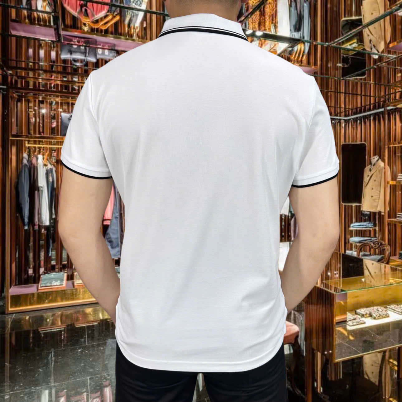 Áo polo Dolce Gabbana DG tag logo vuông thêu ngực phối kẻ sọc cổ tay Like Auth MK