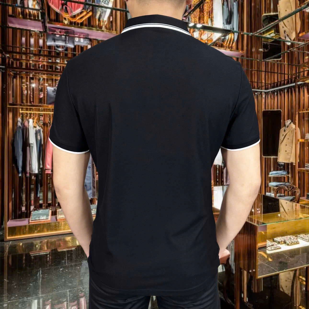 Áo polo Dolce Gabbana DG tag logo vuông thêu ngực phối kẻ sọc cổ tay Like Auth MK