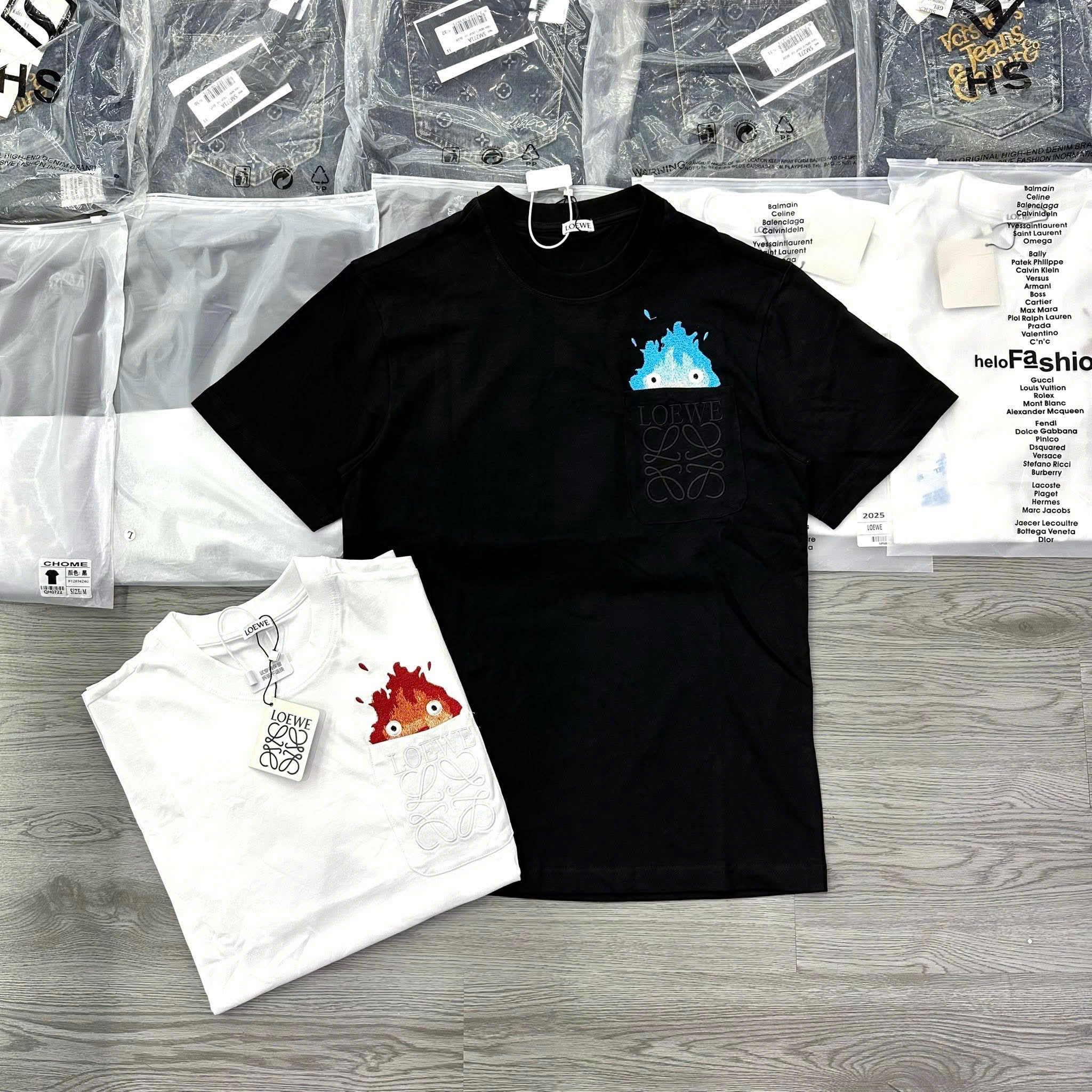 Áo phông T-shirt Loewe logo chữ ngọn lửa thêu ngực Like Auth NV