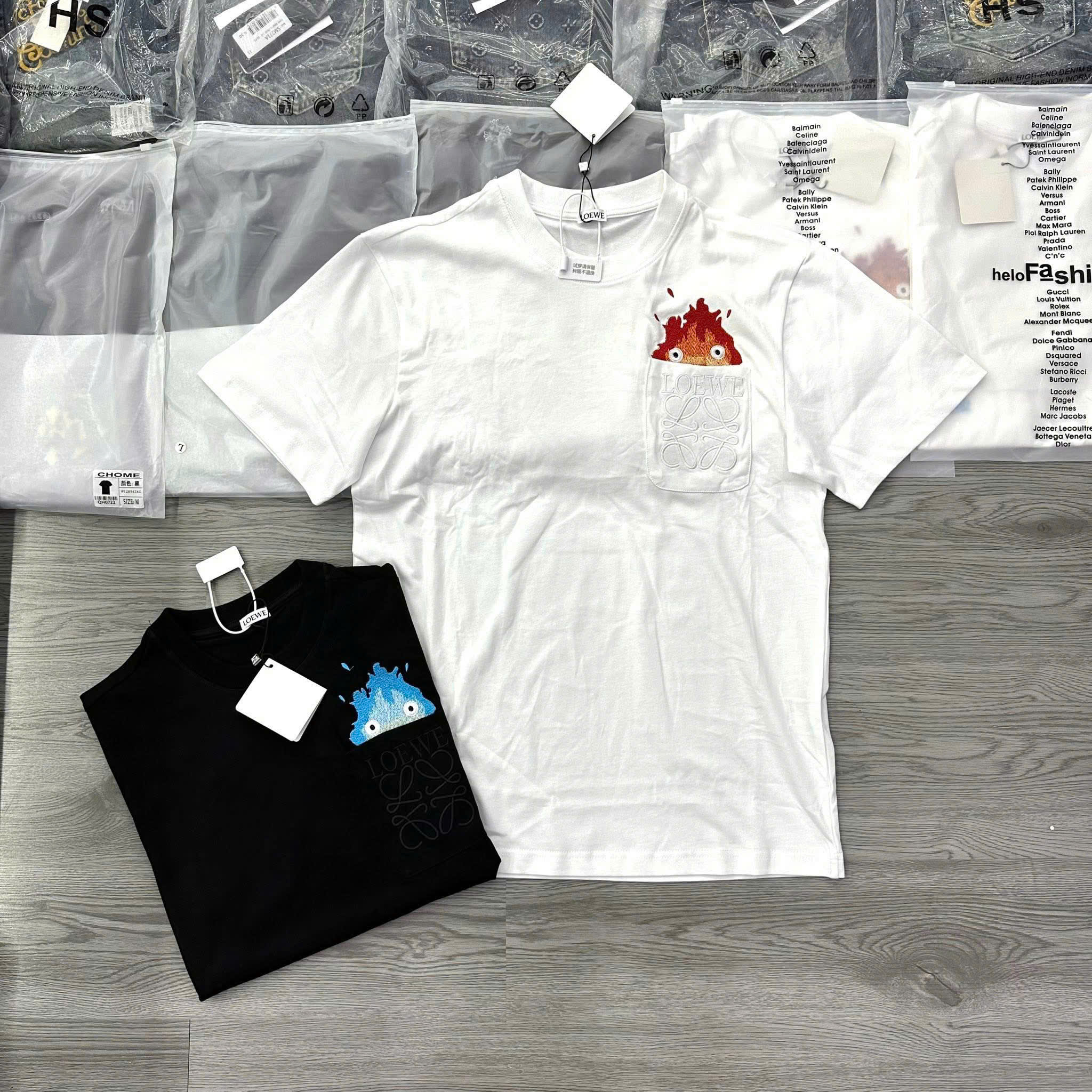 Áo phông T-shirt Loewe logo chữ ngọn lửa thêu ngực Like Auth NV