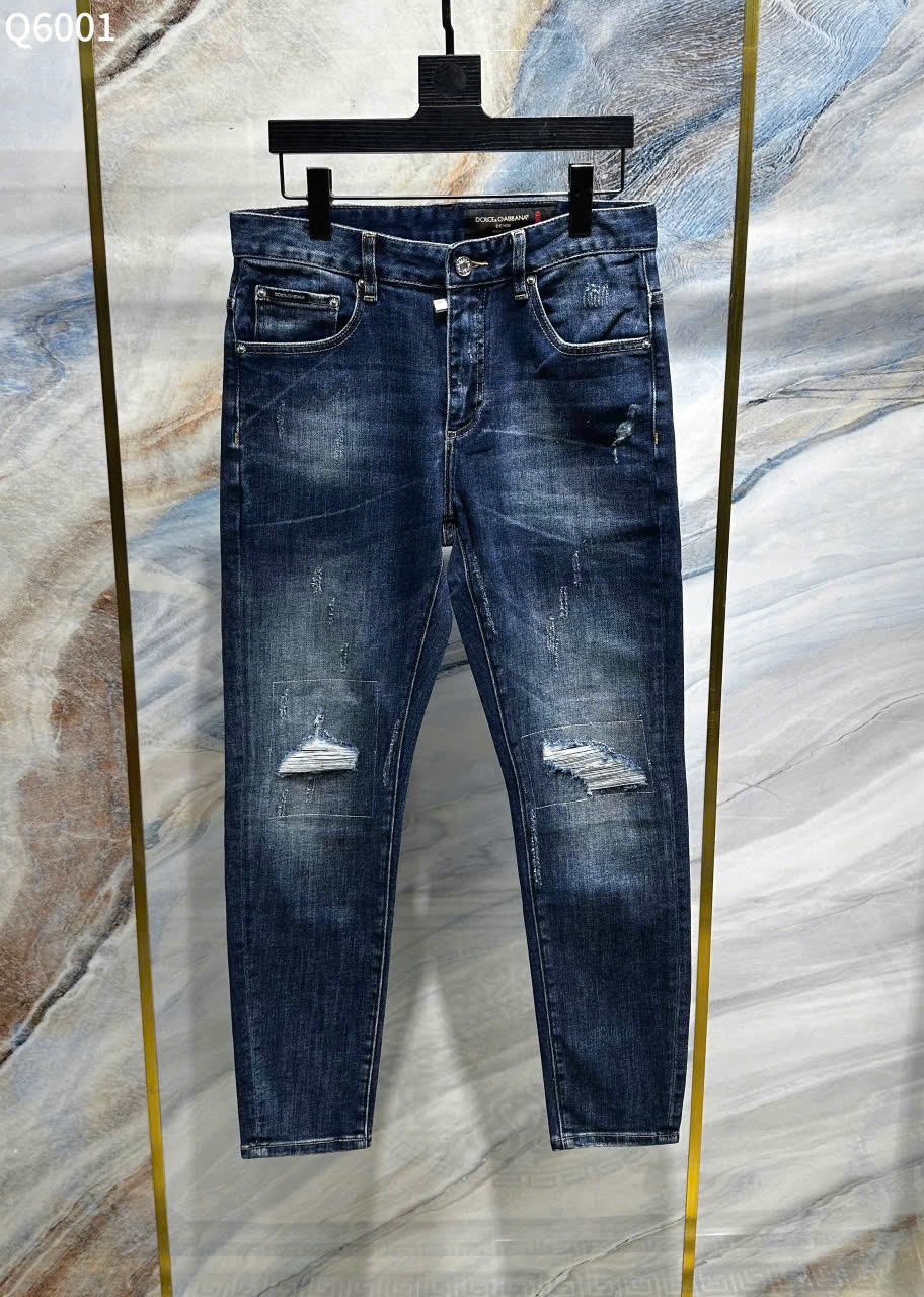 Quần jean Dolce Gabbana DG Xanh rách mài logo tag huy hiệu thêu túi Like Auth LK