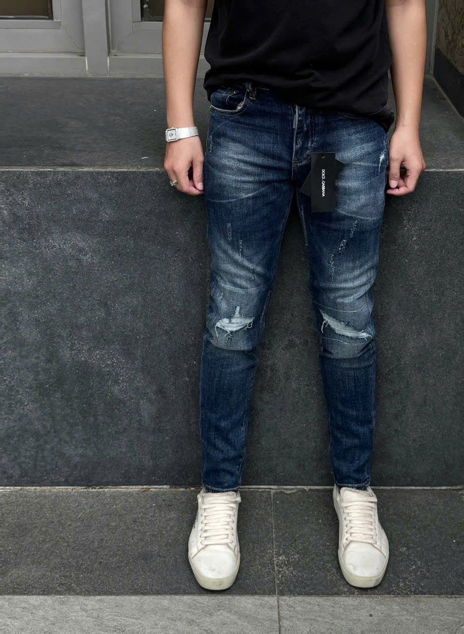 Quần jean Dolce Gabbana DG Xanh rách mài logo tag huy hiệu thêu túi Like Auth LK