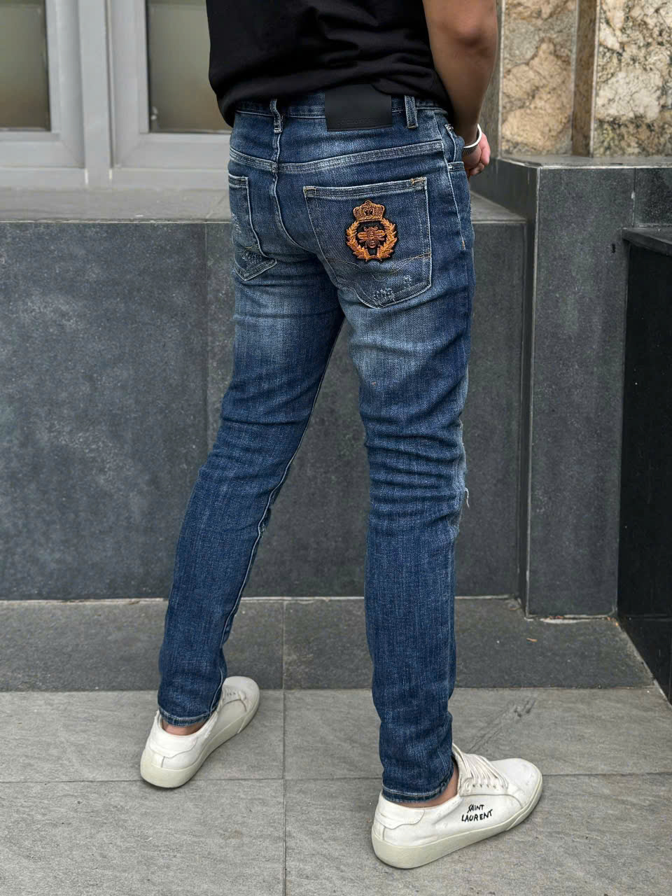 Quần jean Dolce Gabbana DG Xanh rách mài logo tag huy hiệu thêu túi Like Auth LK