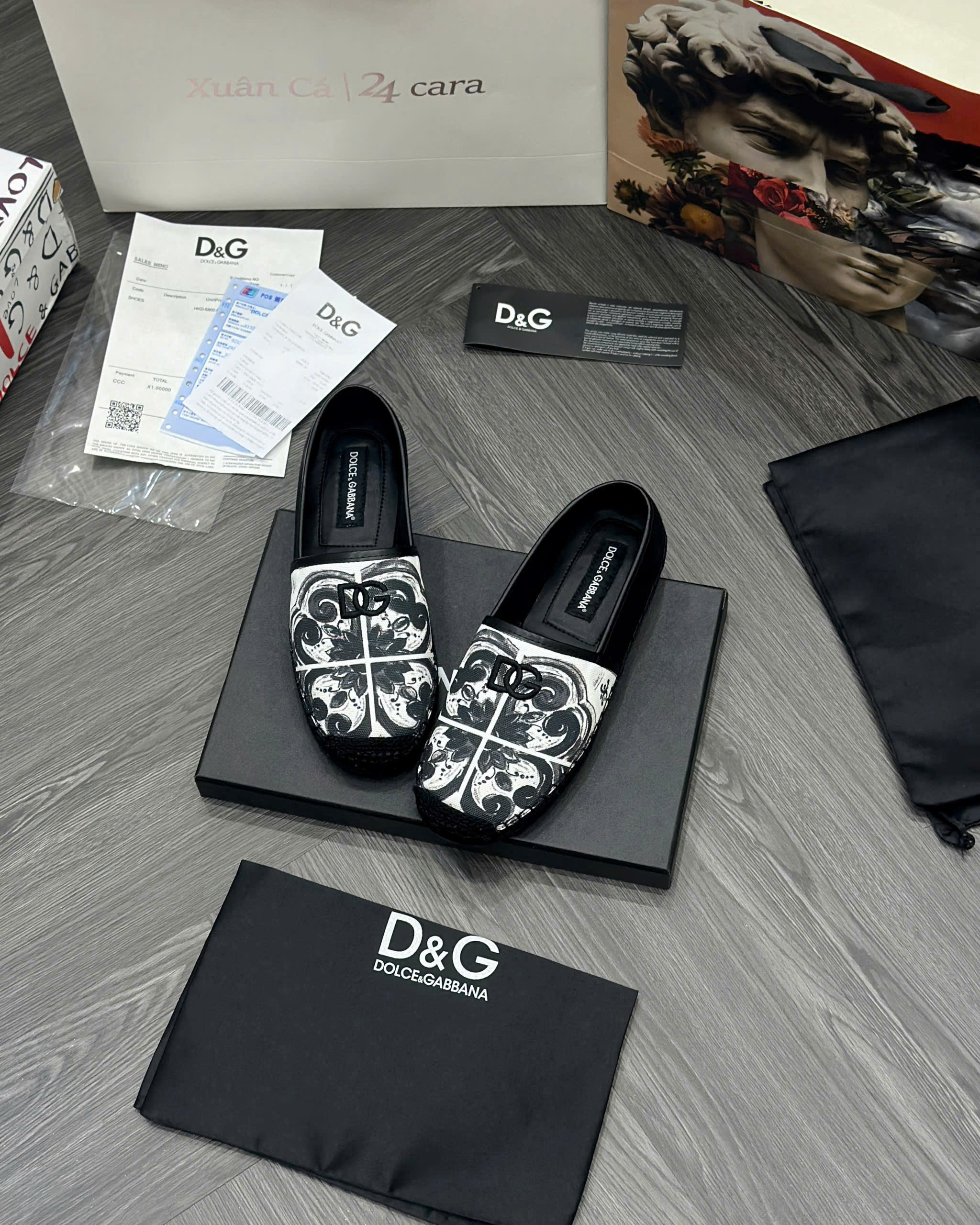 Giày slipon cói Dolce Gabbana DG Đen loang Trắng MK MVT