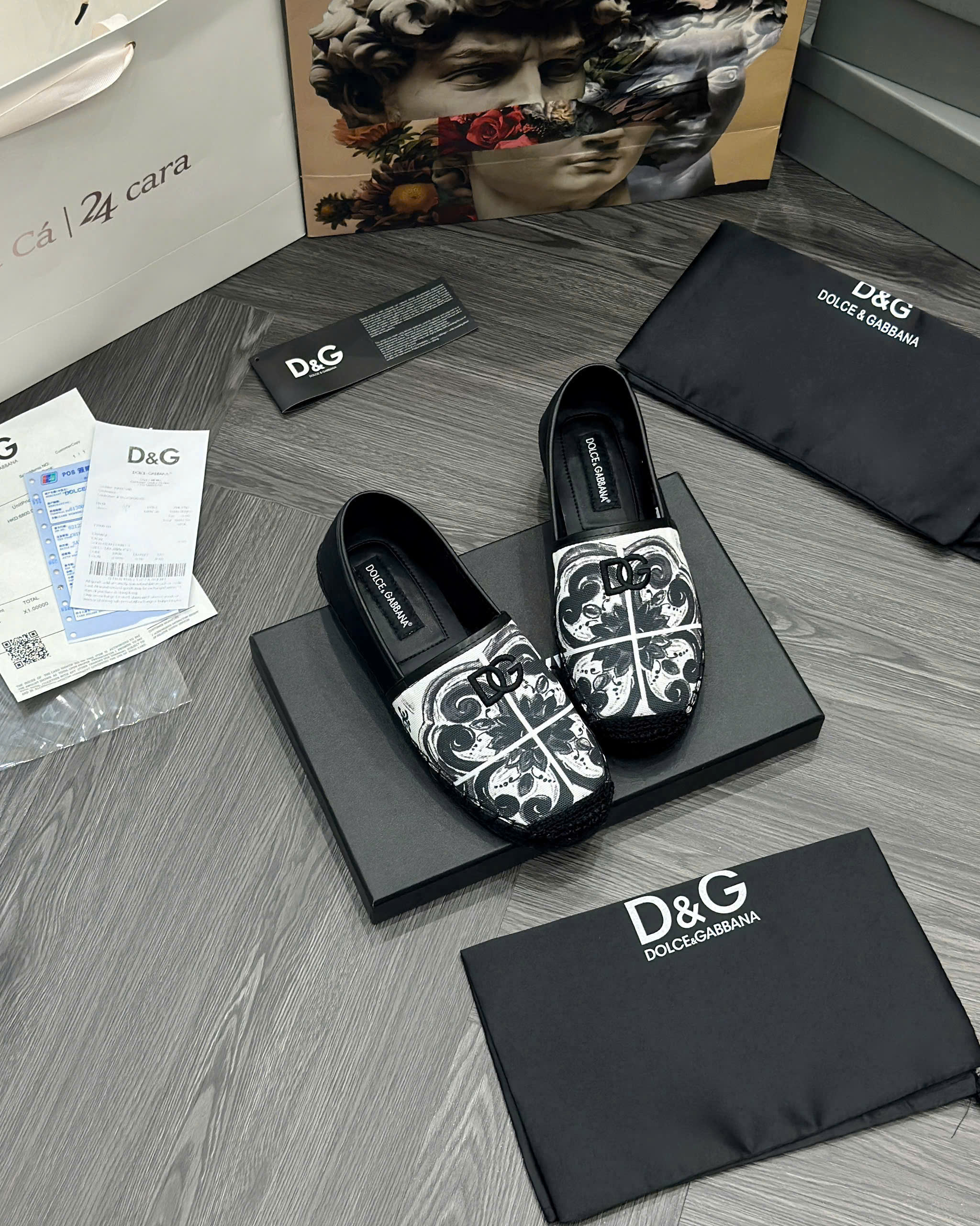 Giày slipon cói Dolce Gabbana DG Đen loang Trắng MK MVT