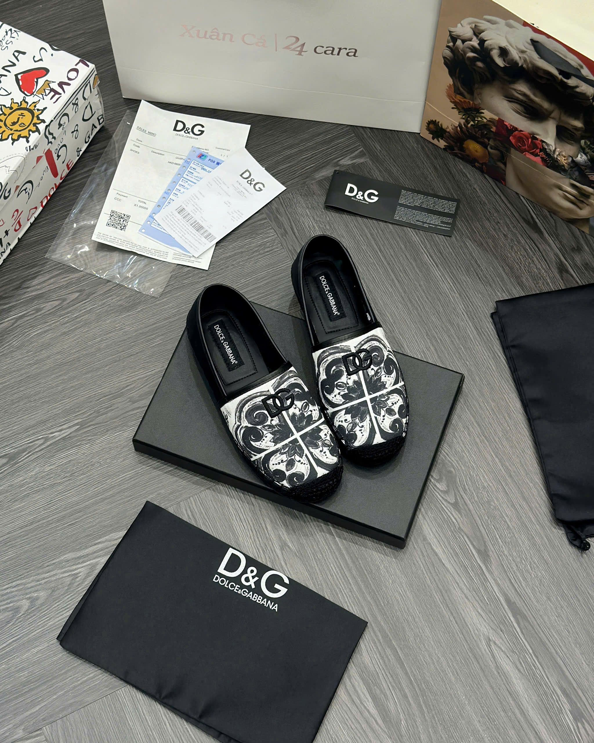 Giày slipon cói Dolce Gabbana DG Đen loang Trắng MK MVT