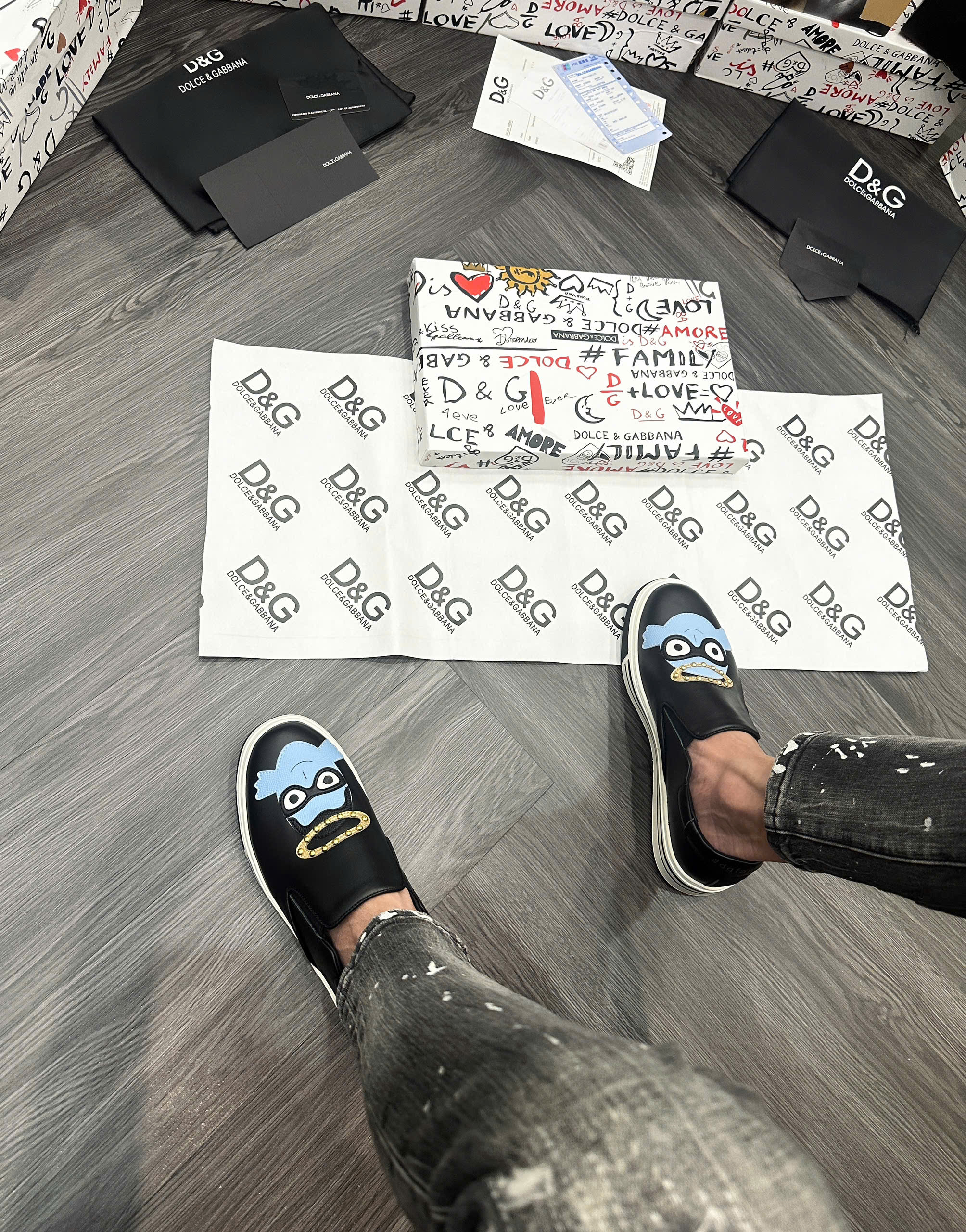 Giày slipon Dolce Gabbana DG Den logo mặt thiên thần Xanh đính đinh Like Auth fullbox MVT