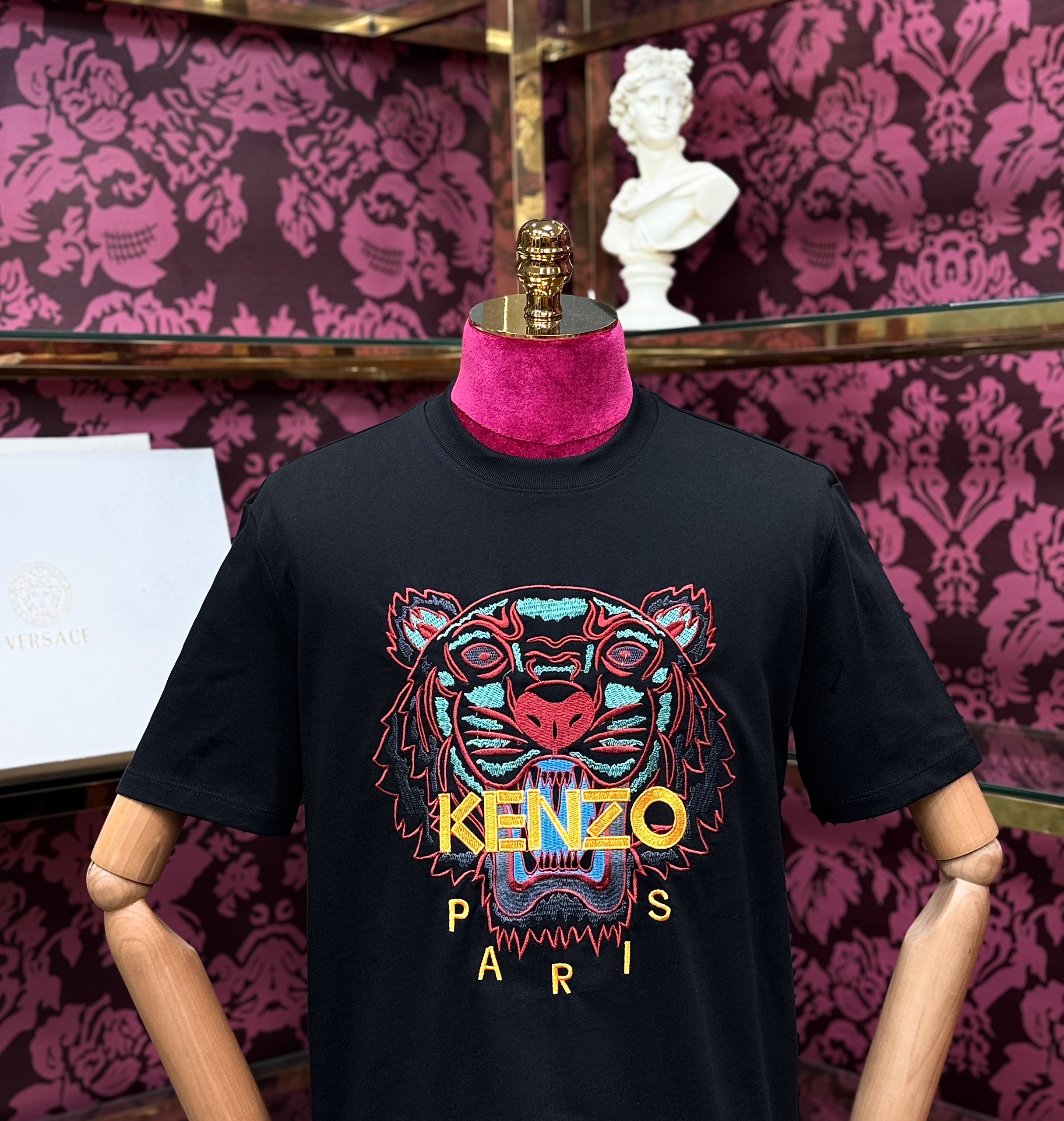 Áo phông T-shirt Kenzo KZ Đen logo mặt hổ màu sắc thêu Like Auth CD