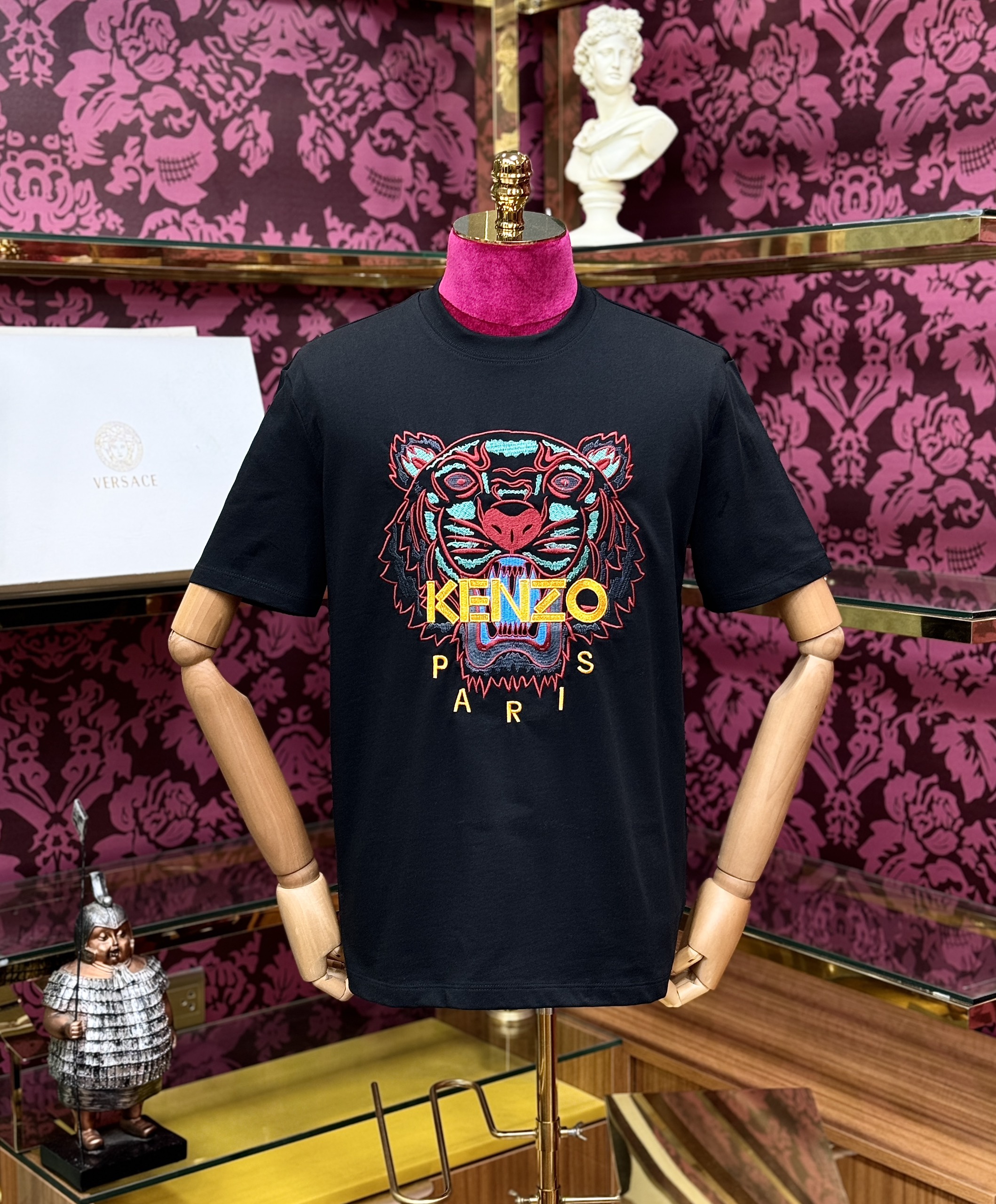 Áo phông T-shirt Kenzo KZ Đen logo mặt hổ màu sắc thêu Like Auth CD