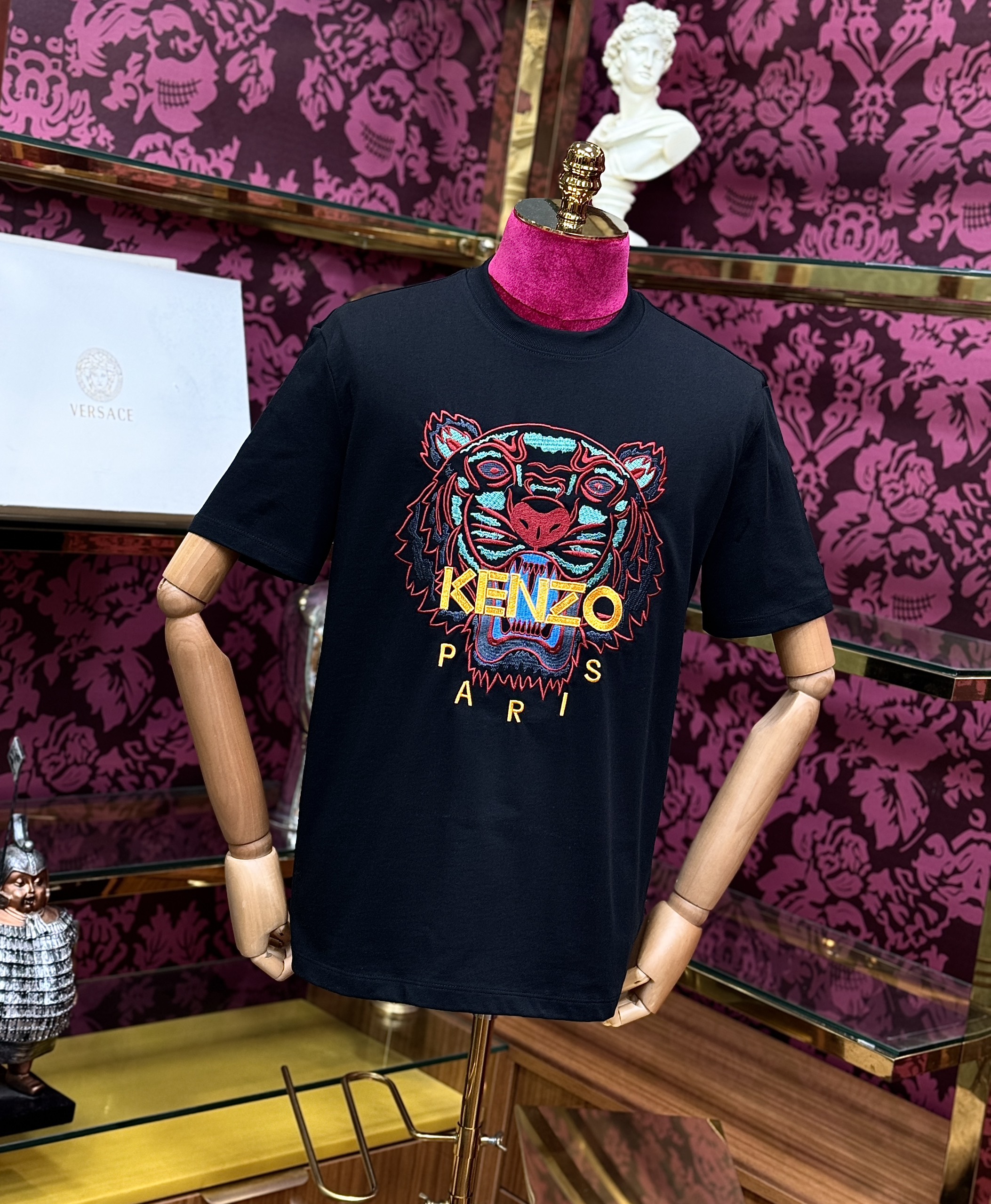 Áo phông T-shirt Kenzo KZ Đen logo mặt hổ màu sắc thêu Like Auth CD