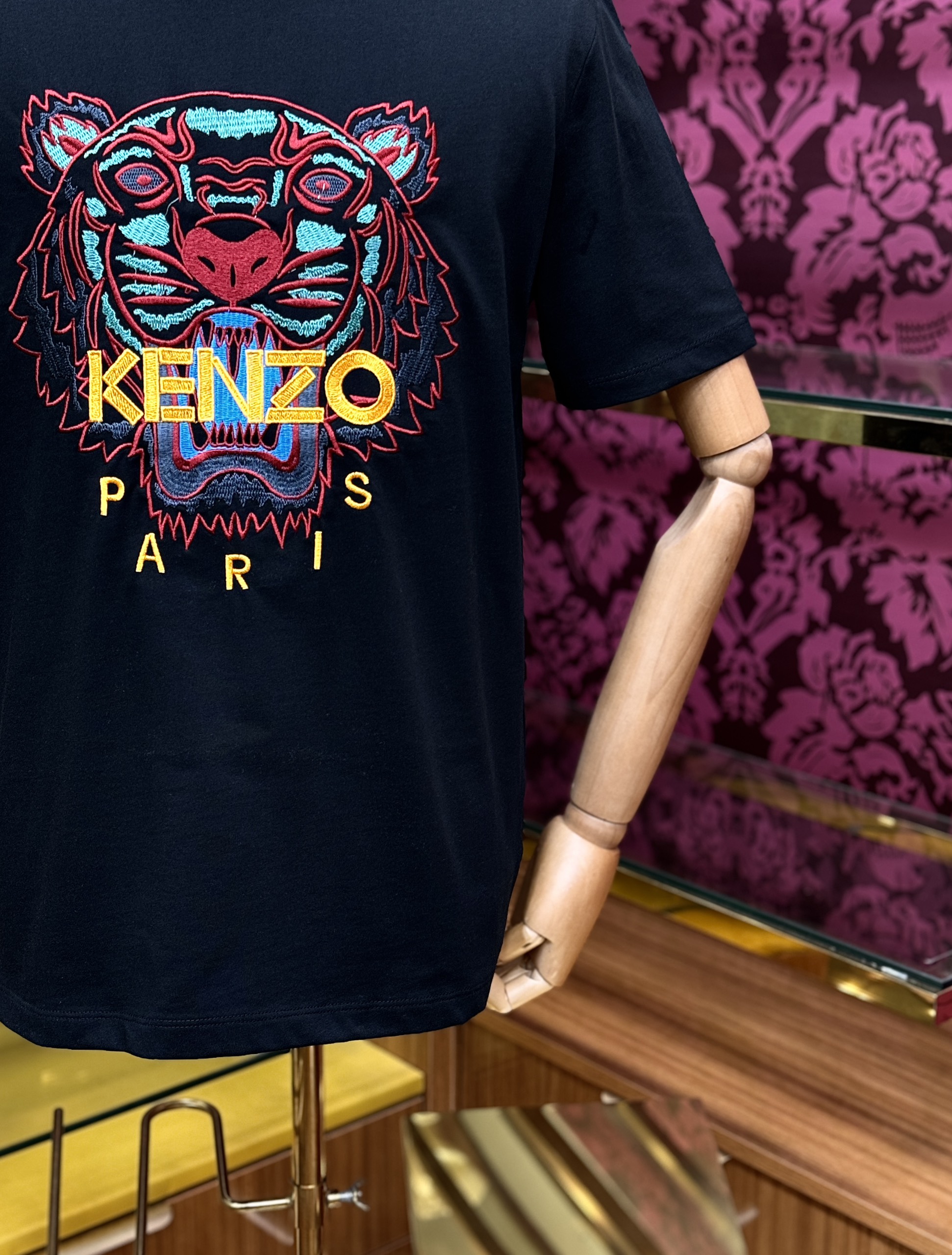 Áo phông T-shirt Kenzo KZ Đen logo mặt hổ màu sắc thêu Like Auth CD