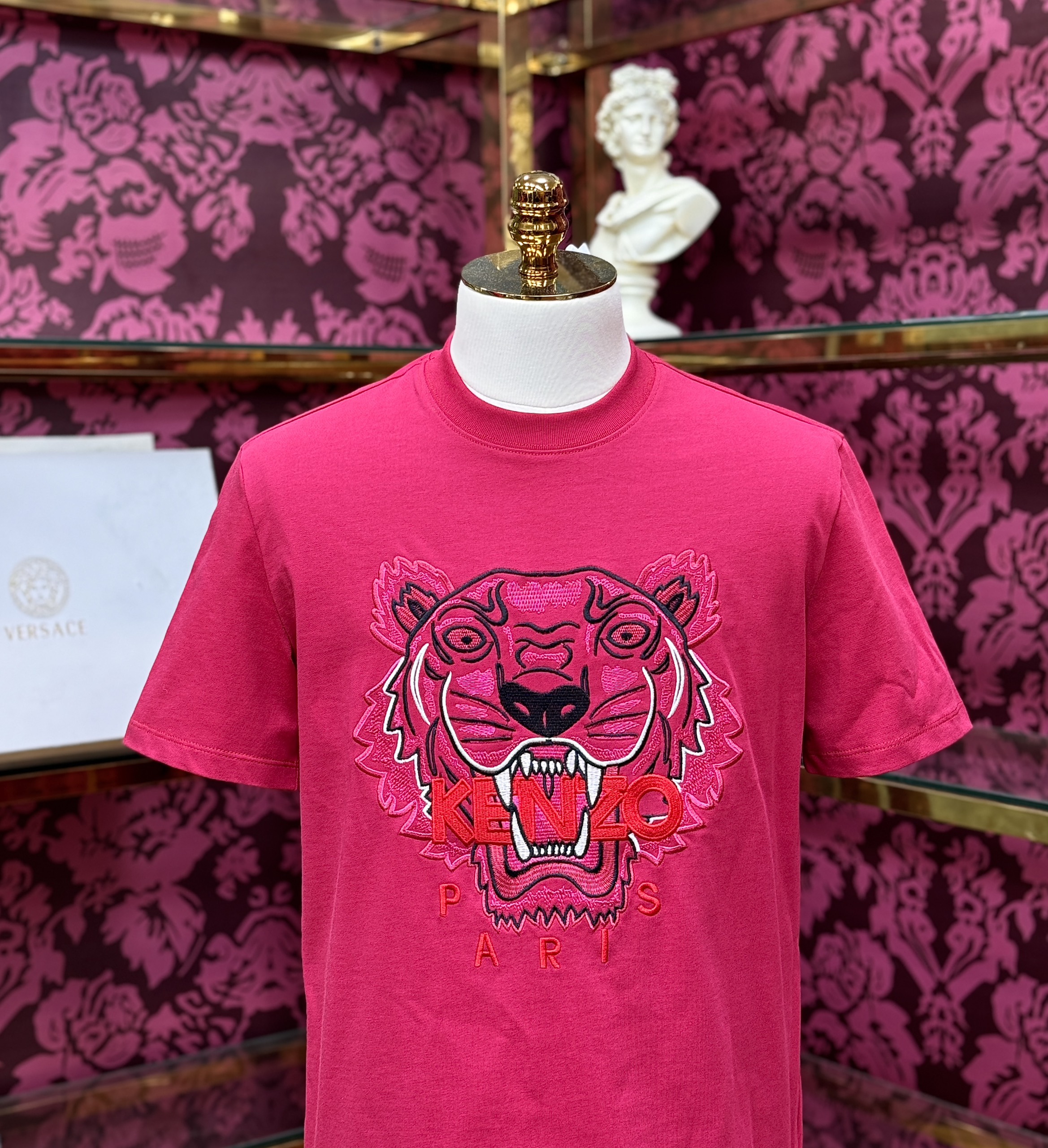 Áo phông T-shirt Kenzo KZ Hồng logo mặt hổ thêu Like Auth CD