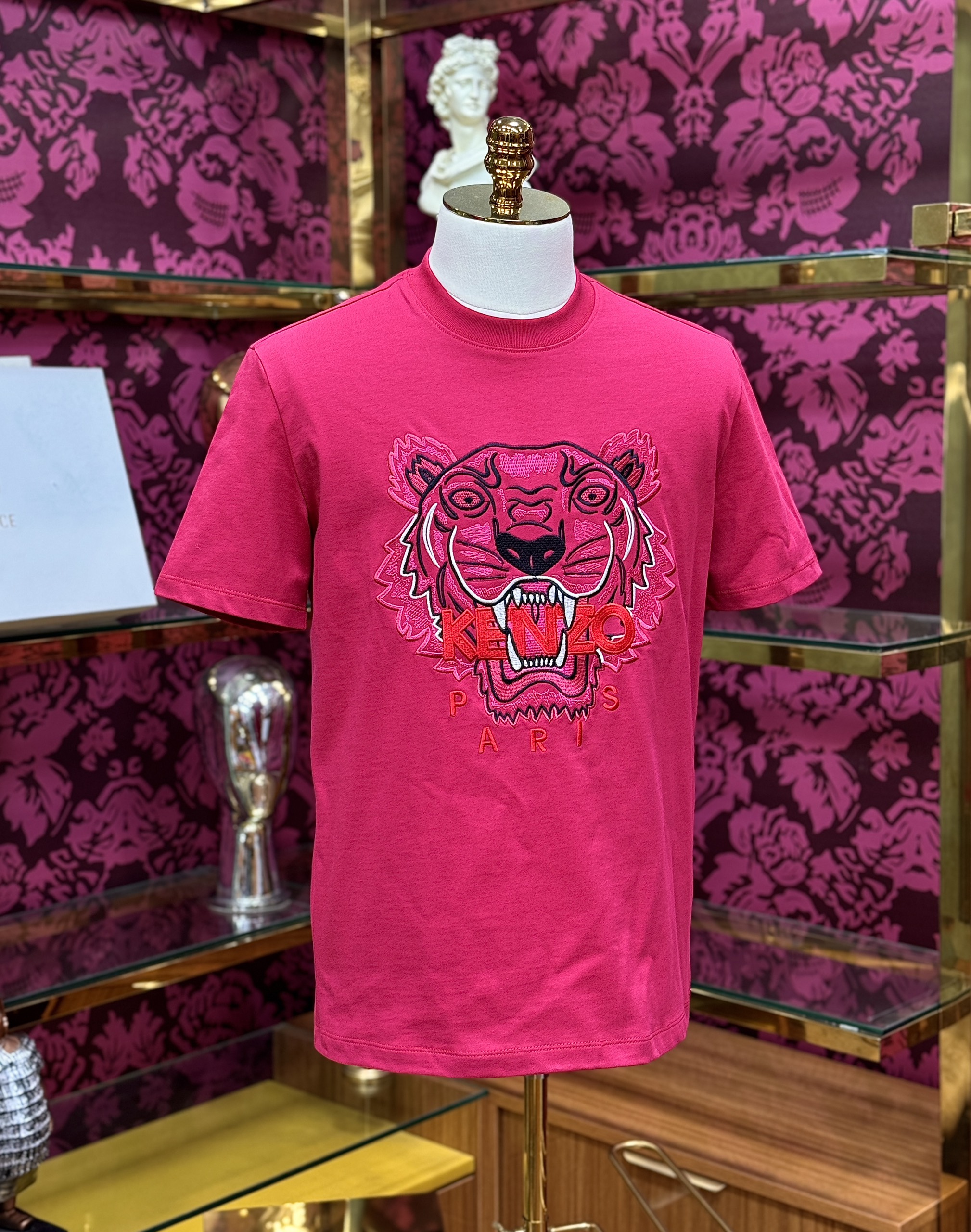 Áo phông T-shirt Kenzo KZ Hồng logo mặt hổ thêu Like Auth CD