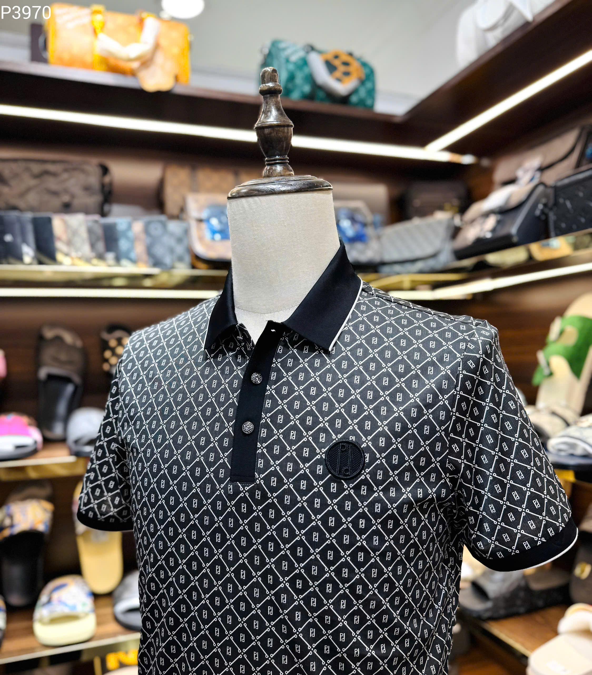 Áo polo PP họa tiết logo chữ kẻ full Like Auth MK