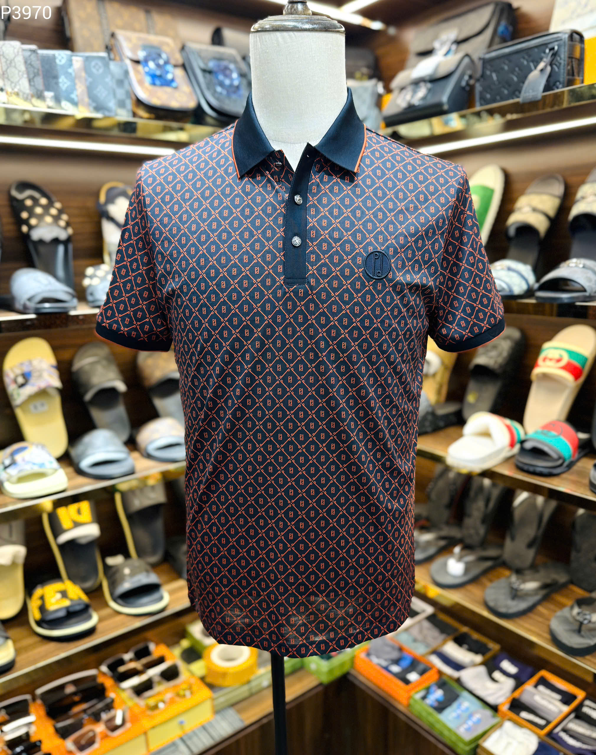 Áo polo PP họa tiết logo chữ kẻ full Like Auth MK