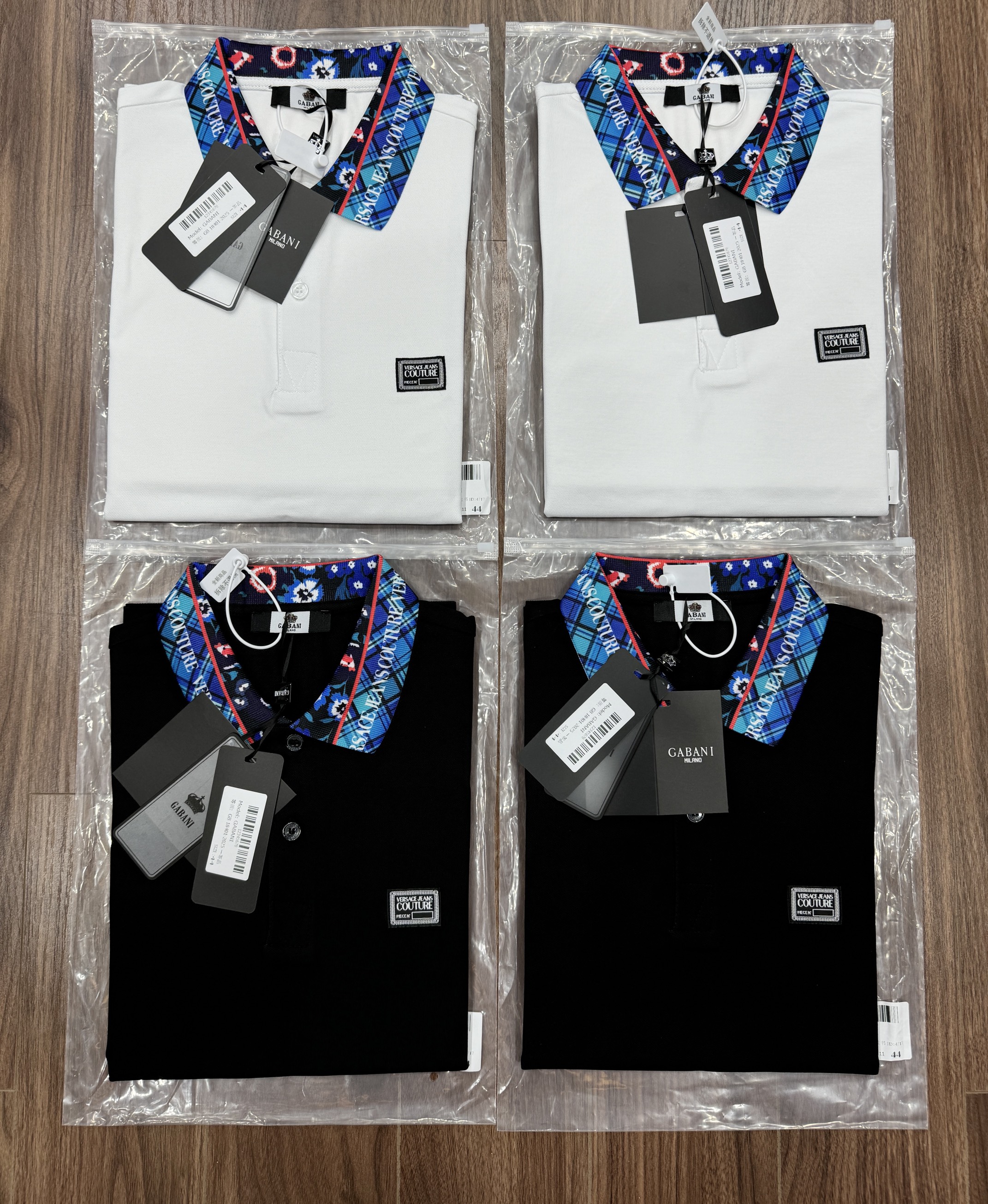 Áo polo Versace VS logo vuông ngực phối kẻ sọc Xanh cổ tay Like Auth CD