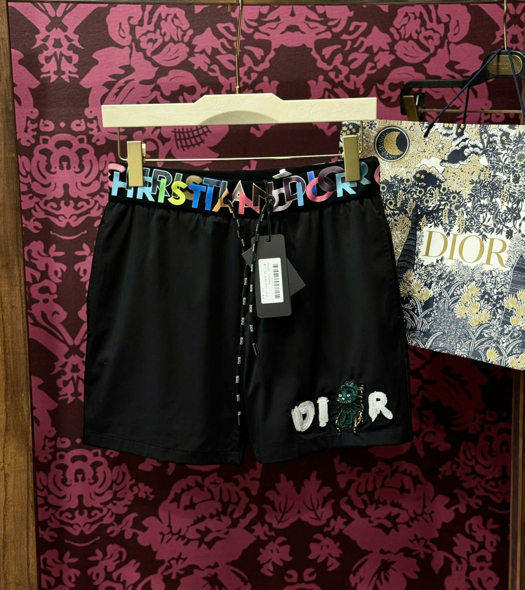 Quần short Dior CD logo chữ thêu đùi check cạp màu sắc Like Auth CD