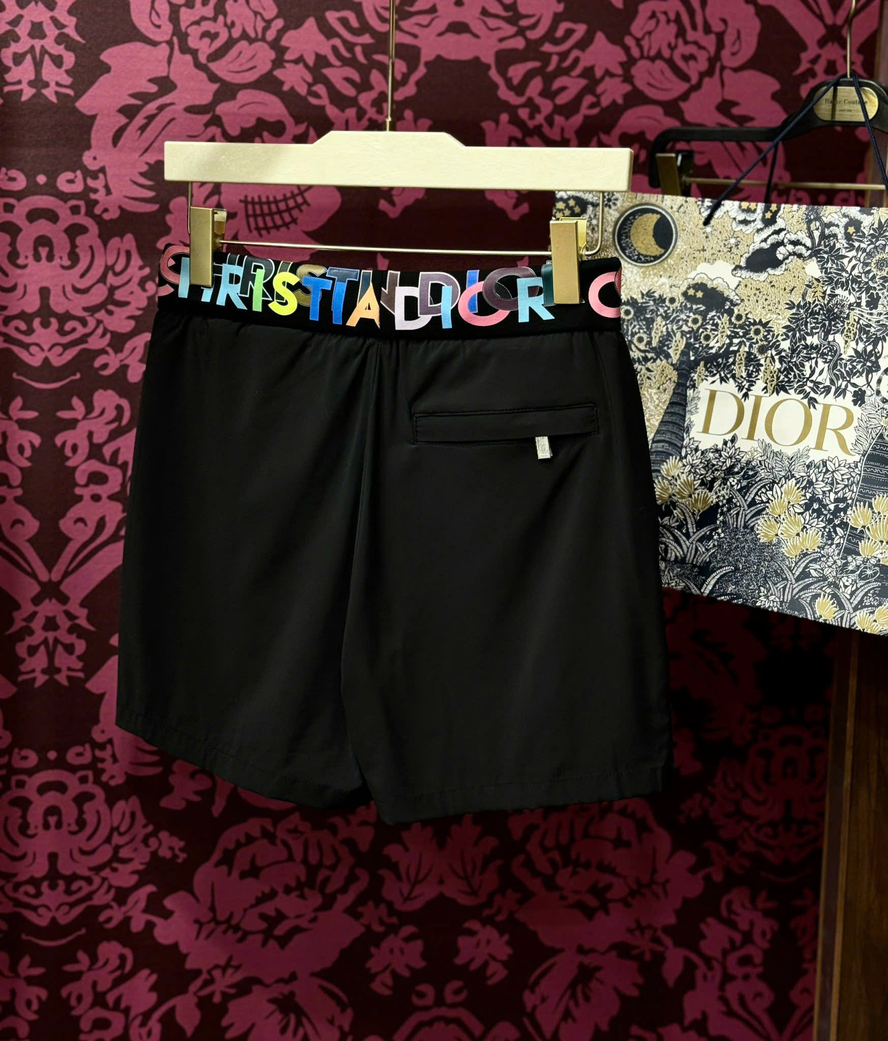 Quần short Dior CD logo chữ thêu đùi check cạp màu sắc Like Auth CD