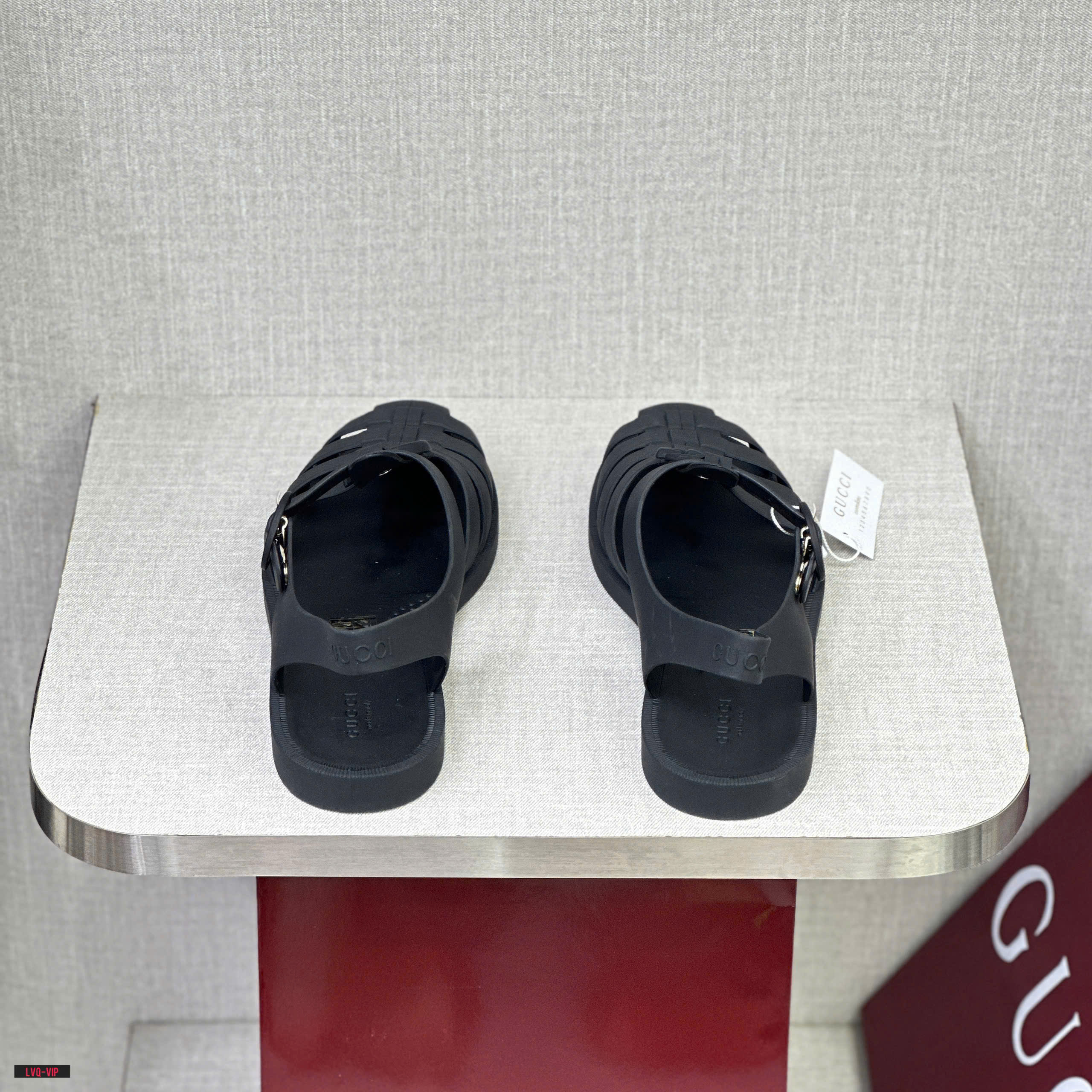 Dép sandal rọ Gucci GC Xám logo GG Bạc Like Auth fullbox LVQ