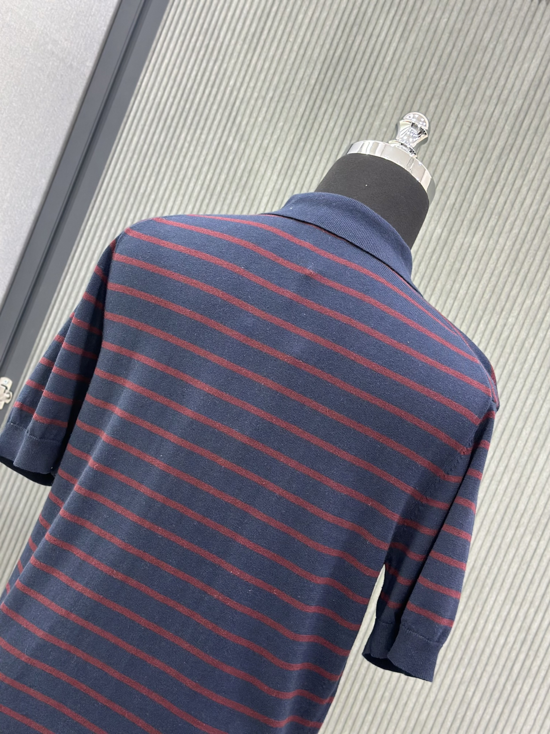 Áo polo Celine C Xanh than kẻ sọc Đỏ Like Auth VTN