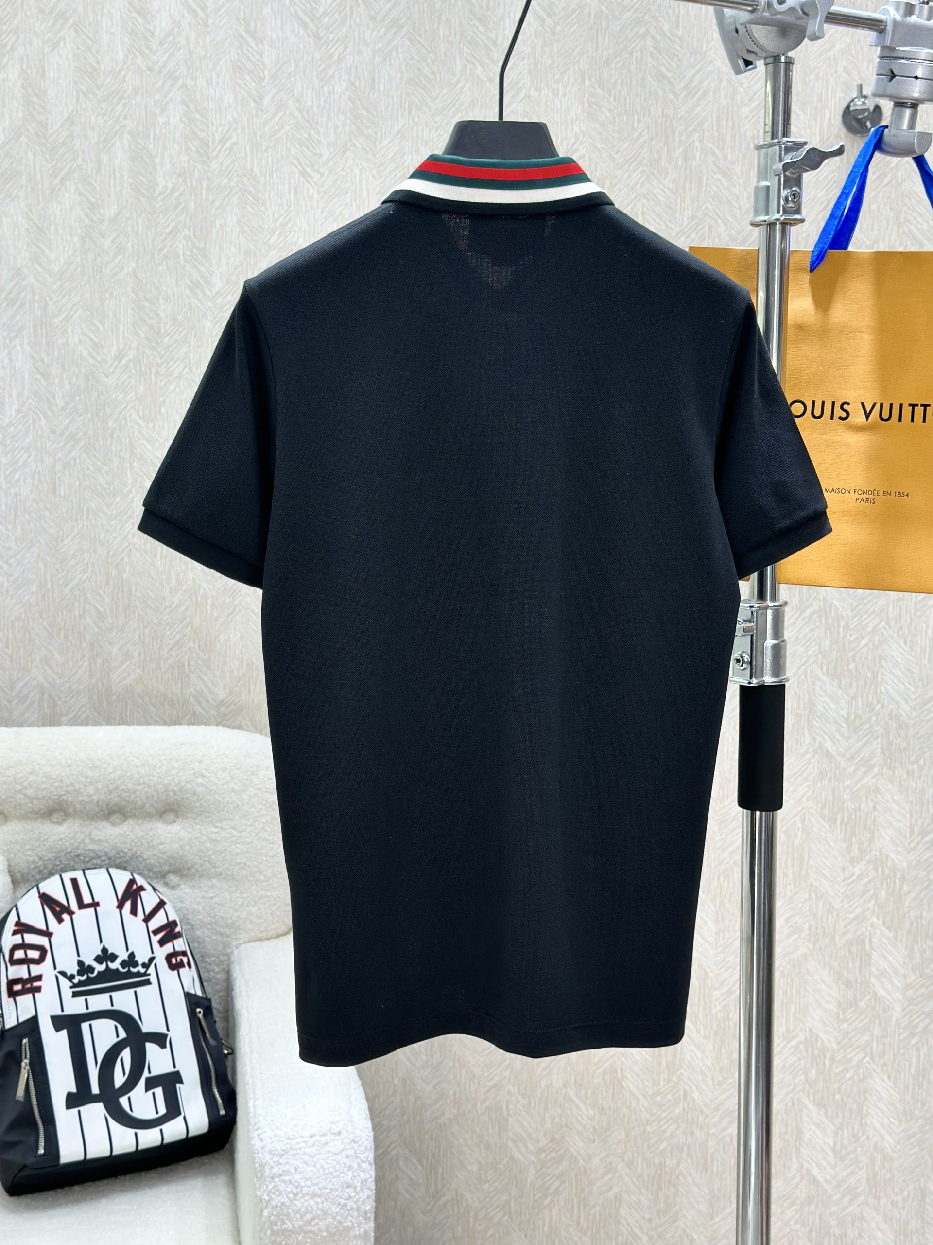 Áo polo Gucci GC trơn phối cổ kẻ sọc Xanh Đỏ logo mặt hổ Like Auth 1-1 on web VTN