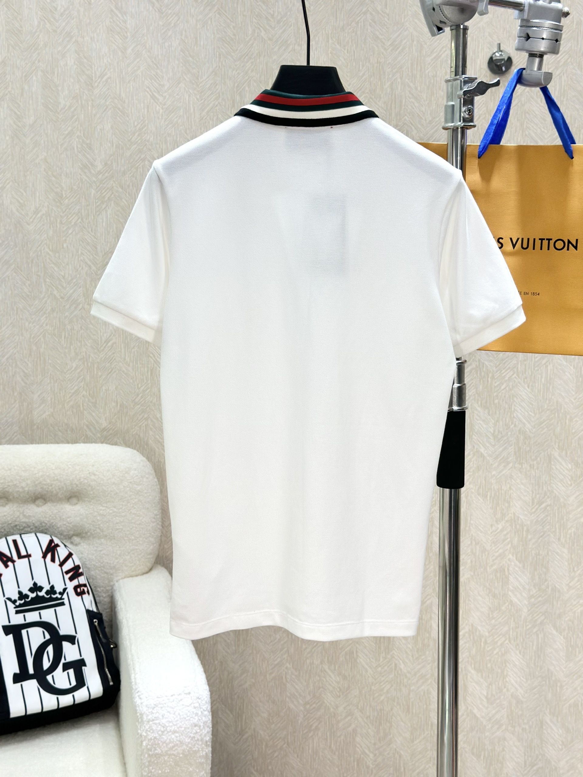 Áo polo Gucci GC trơn phối cổ kẻ sọc Xanh Đỏ logo mặt hổ Like Auth 1-1 on web VTN