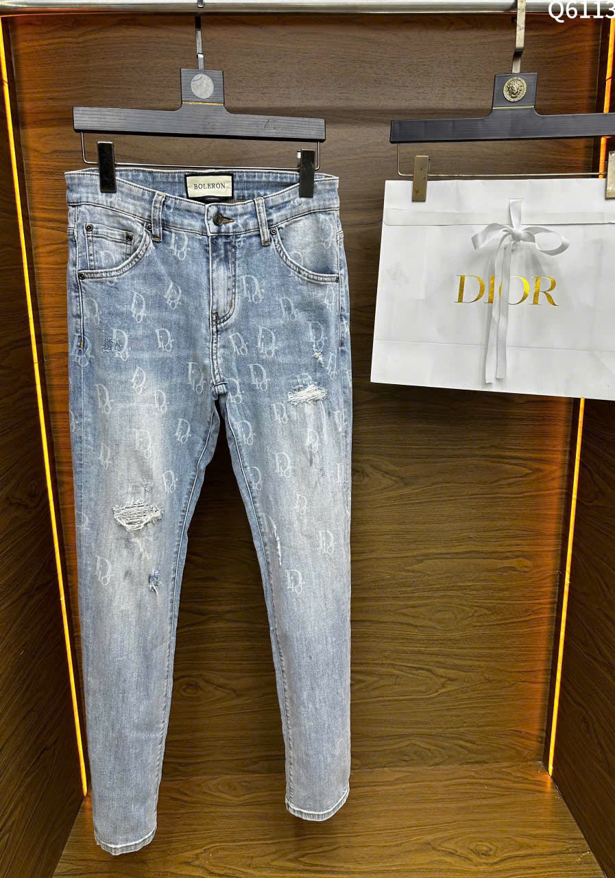 Quần jean Dior Xanh nhạt rách mài họa tiết logo Like Auth LK