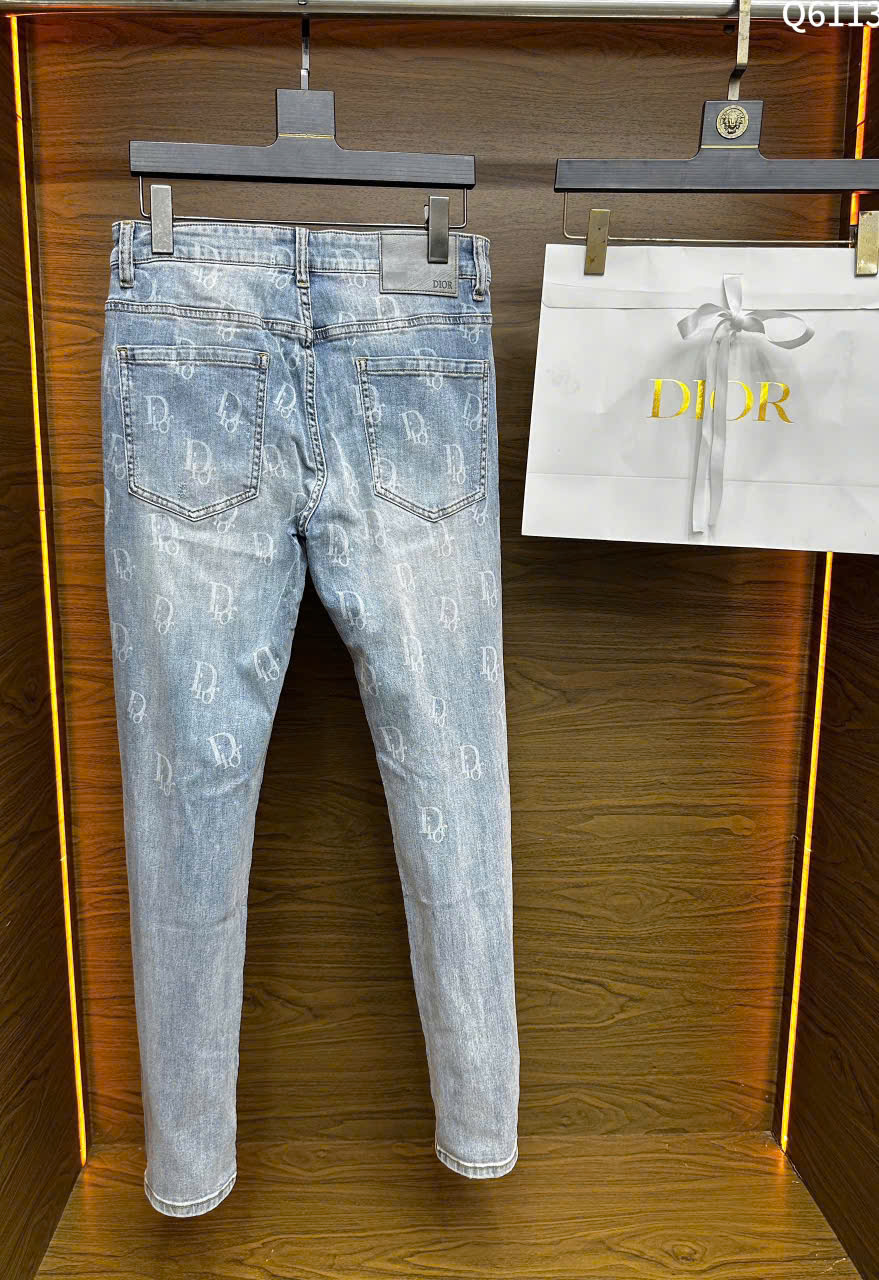 Quần jean Dior Xanh nhạt rách mài họa tiết logo Like Auth LK