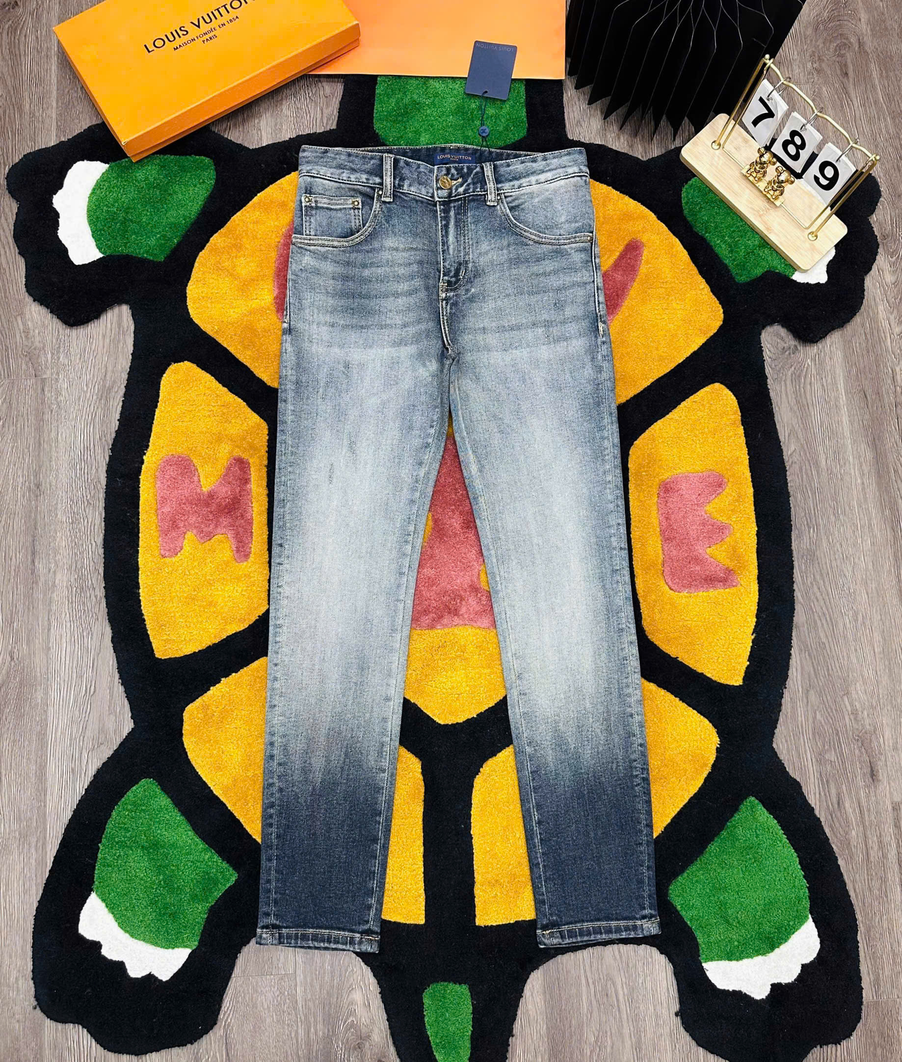 Quần jean Louis Vuitton LV Xanh họa tiết logo cây dừa túi sau Like Auth MK