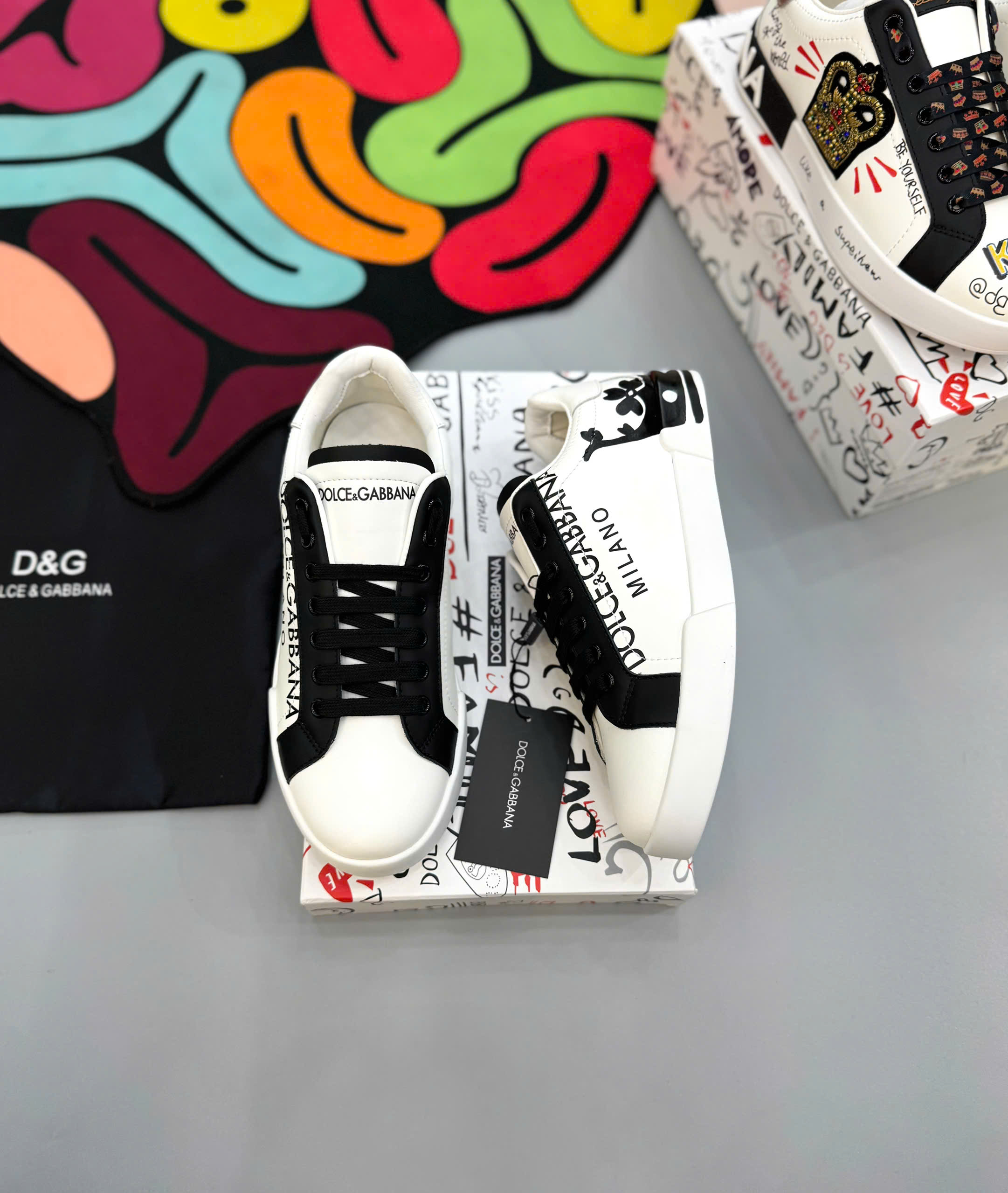 Giày sneaker Dolce Gabbana DG Milano Trắng phối Đen Like Auth fullbox MK